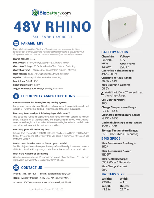 48V Off Grid Home Rhino System Power Plus - Growatt 12K + 28kWh RHINO Battery|LIFEPO4 Power Block|Inverter + Lithium Battery Pack|3-8 Weeks Ship Time