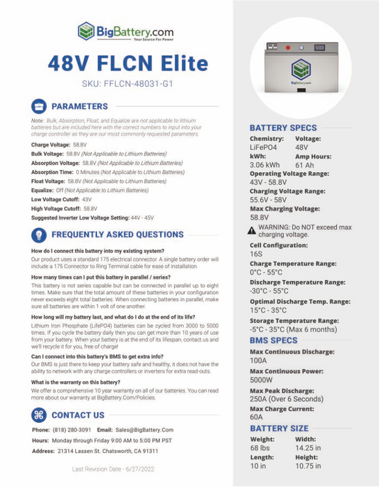 48V FLCN Elite Kit|183AH|9.18KWH | LIFEPO4 Power Block|Lithium Battery Pack | 3-8 Weeks Ship Time