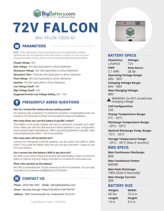 72V FLCN|28AH|2.1KWH | LIFEPO4 Power Block|Lithium Battery Pack | 3-8 Weeks Ship Time