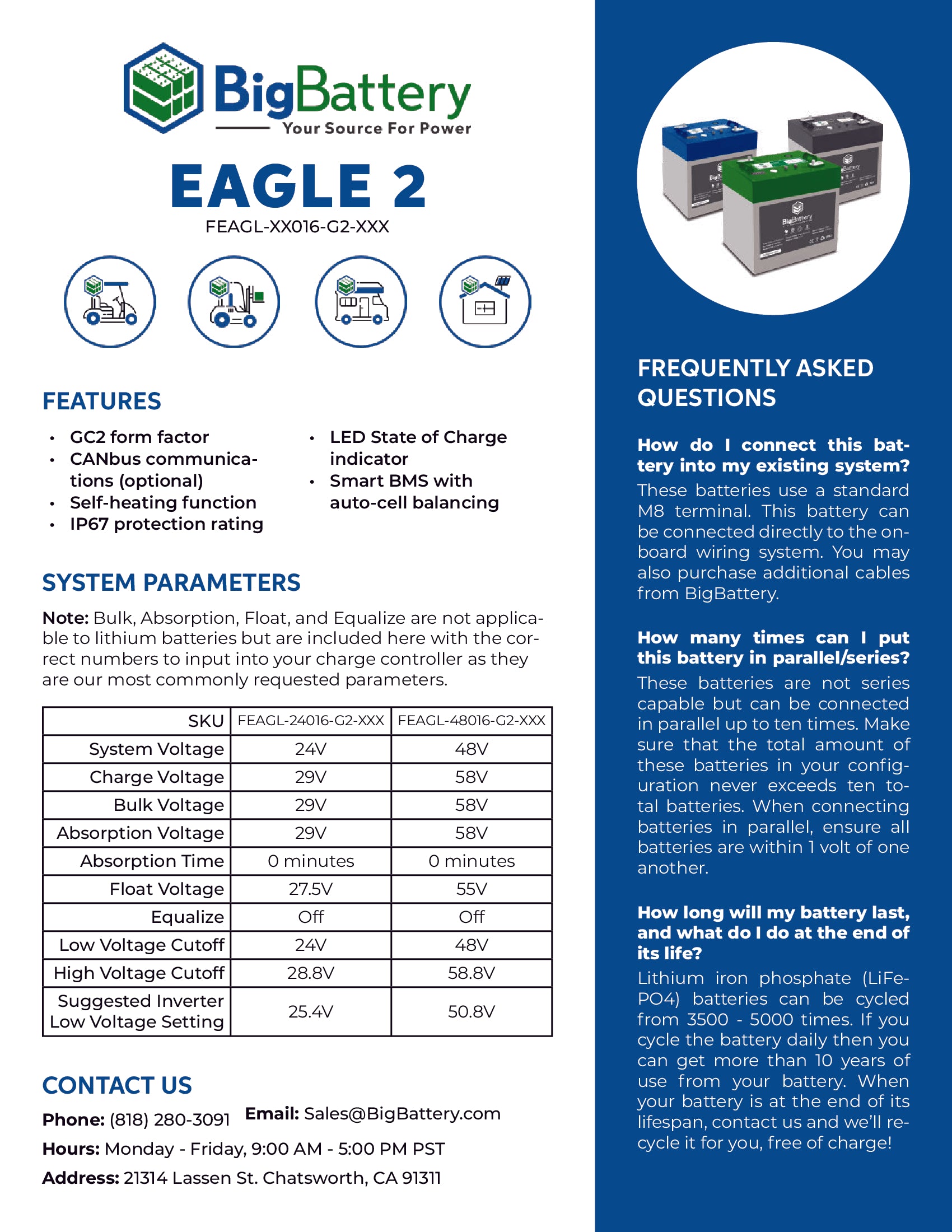 24V EAGLE 2 | 64Ah |  1.63kWh | LIFEPO4 Power Block | Lithium Battery Pack