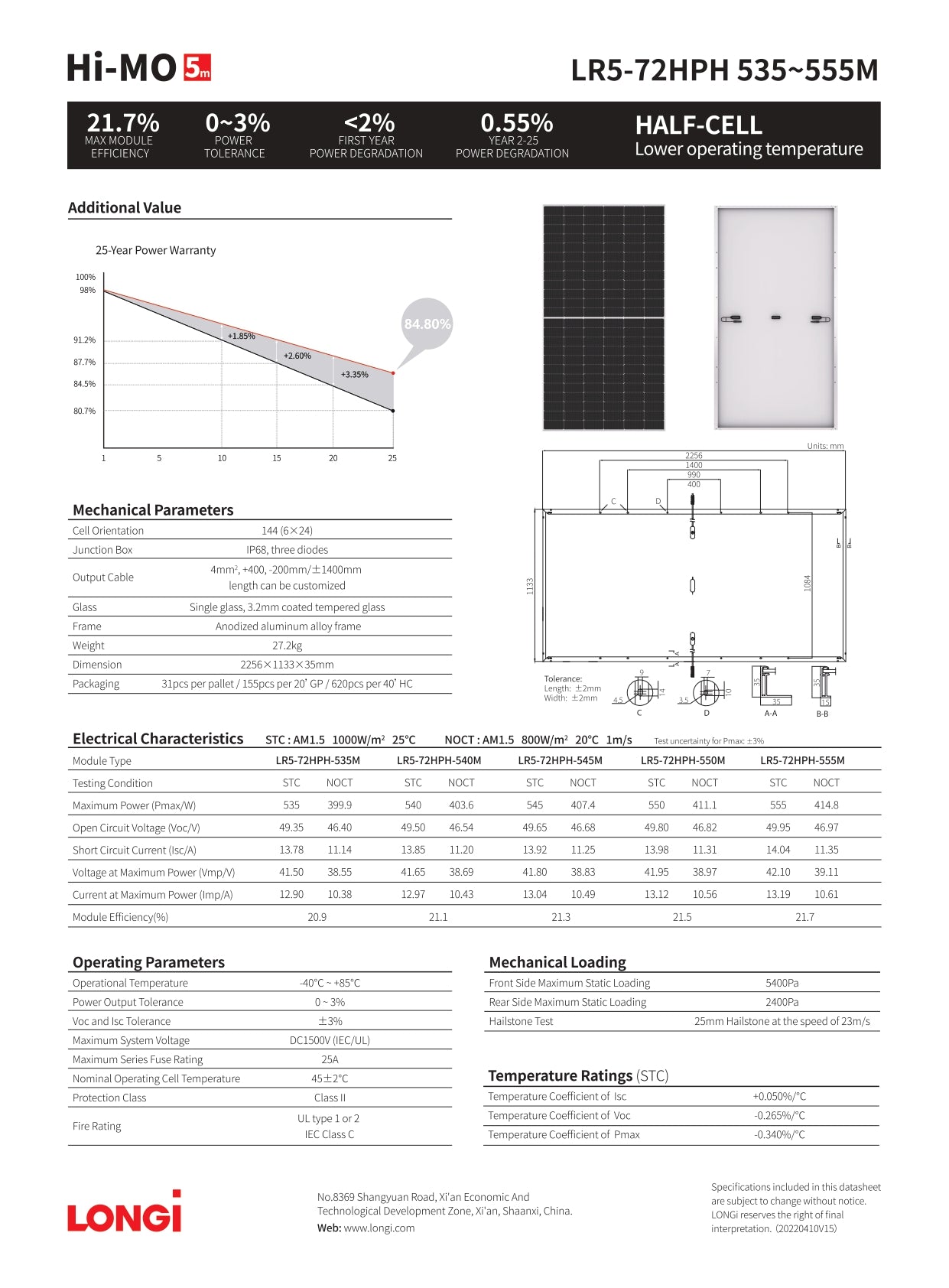 Longi - 31x Panels - 550W-  LR5-72HPH-550M - Mono ｜2-4 Weeks Ship Time