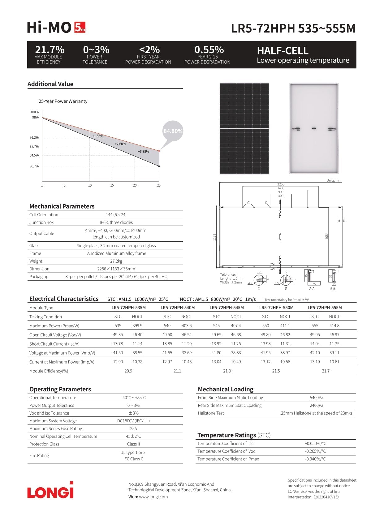 Longi - 31x Panels - 540W - LR5-72HBD-540M - Bifacial｜2-4 Weeks Ship Time