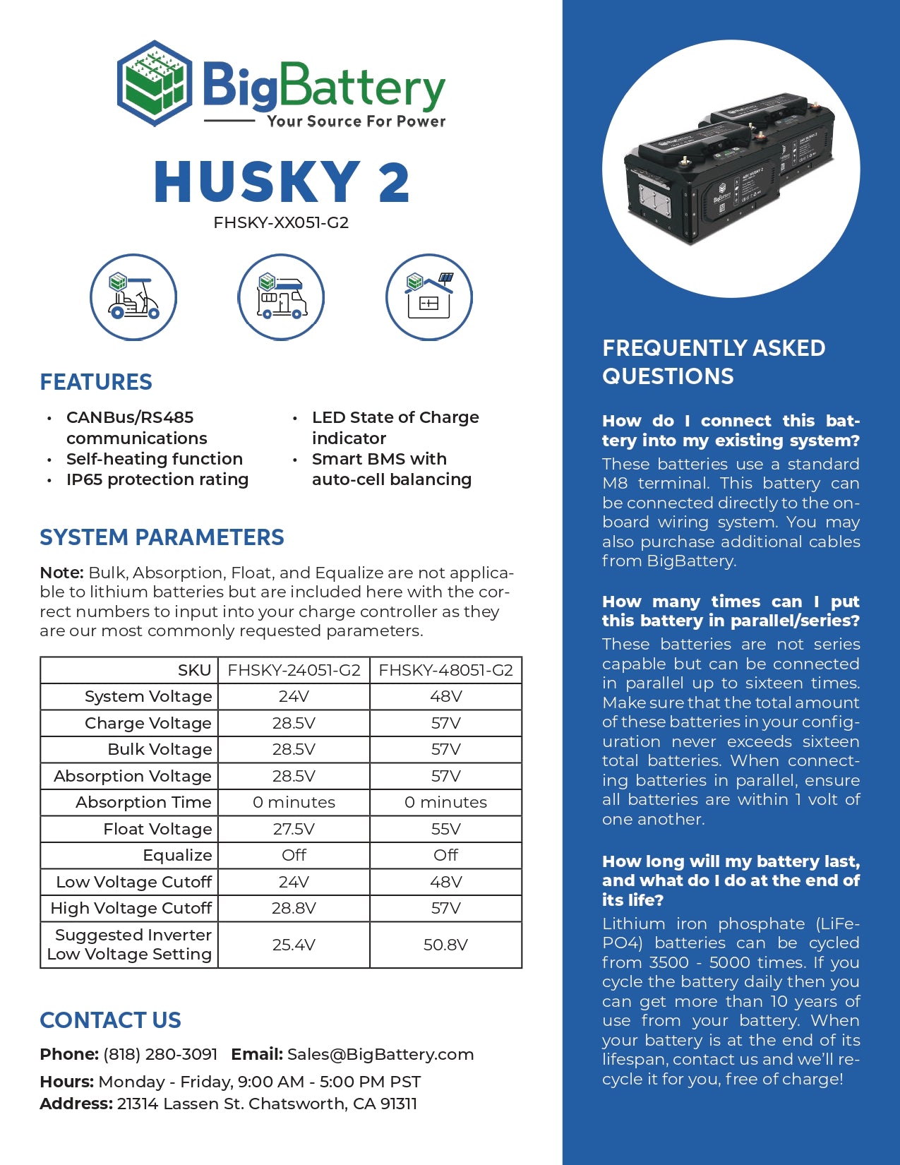 24V HUSKY 2 – LiFePO4 – 200Ah – 5.12kWh