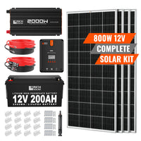 800 Watt Complete Solar Kit Off-Grid Kit for Small Houses & RV (2560WH) 120/240V Output + 4 x 200W Solar panels