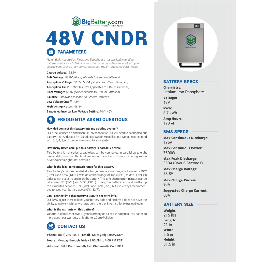 48V CNDR All-in-One OFF-Grid KIT | 170Ah | 8.7kWh | LIFEPO4 Power Block | Lithium Battery Pack｜Ships in 3-6 Weeks