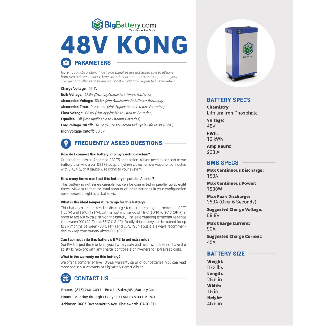 48V KONG 2｜233Ah｜12kWh｜LIFEPO4 Power Block｜Lithium Battery Pack｜3-8 Weeks Ship Time