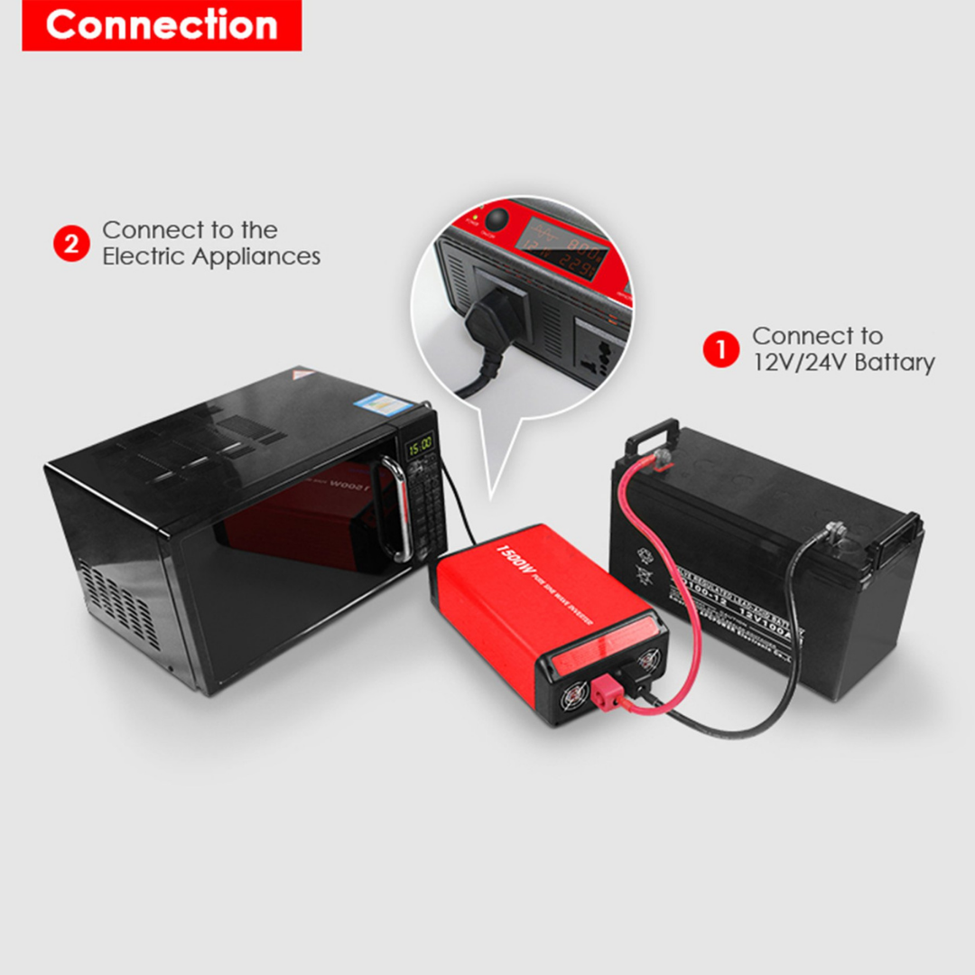 ACOPOWER 1500W Power Inverter 12VDC to 120VAC |  3-8 Week Ship Time