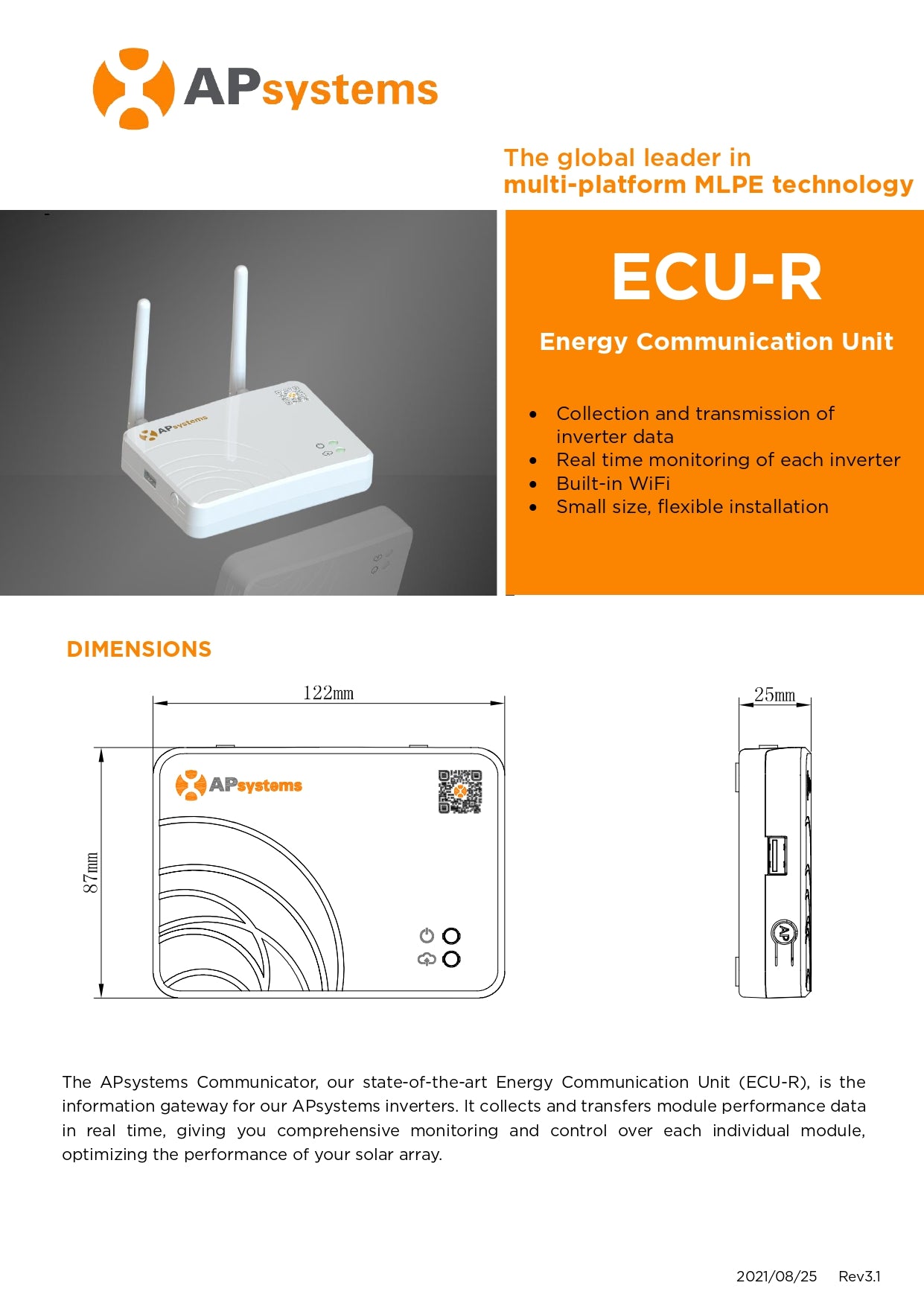 APsystems | ECU-R, Zigbee Gateway for YC600I ｜2-4 Weeks Ship Time