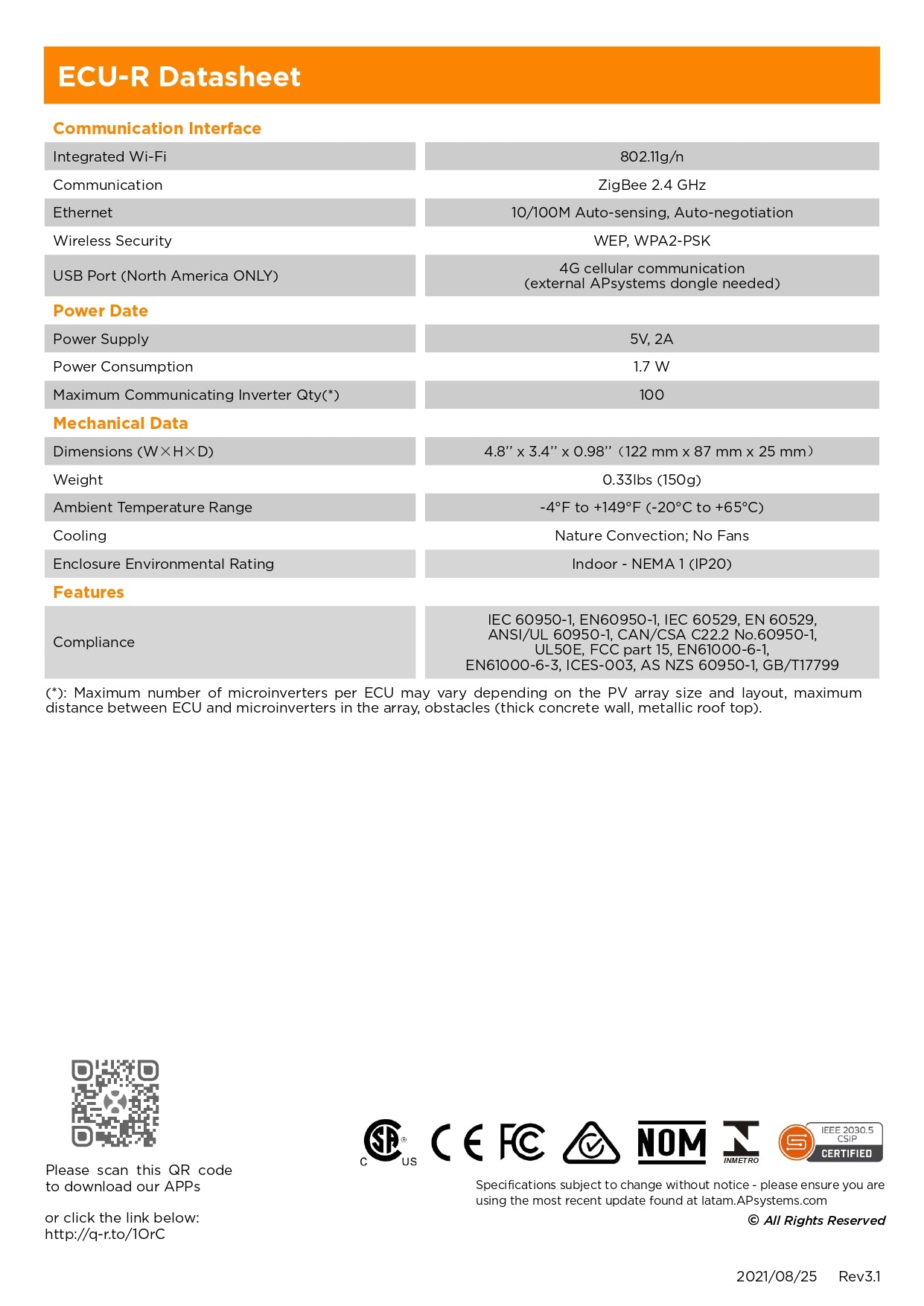 APsystems | ECU-R, Zigbee Gateway for YC600I ｜2-4 Weeks Ship Time