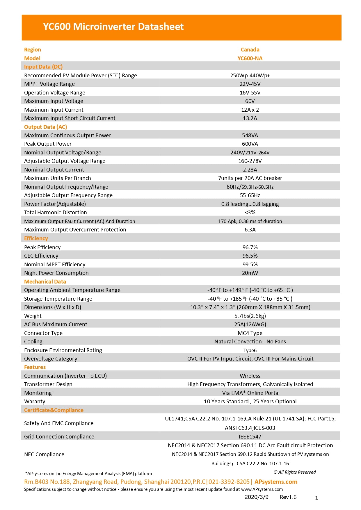 APsystems - YC600-NA-CA  | Currently On Backorder