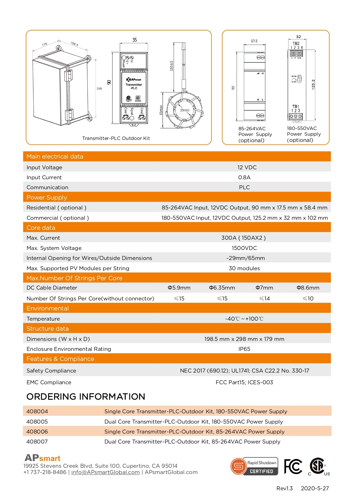 APsystems - RSD Dual Transmitter PLC Outdoor Kit｜2-4 Weeks Ship Time