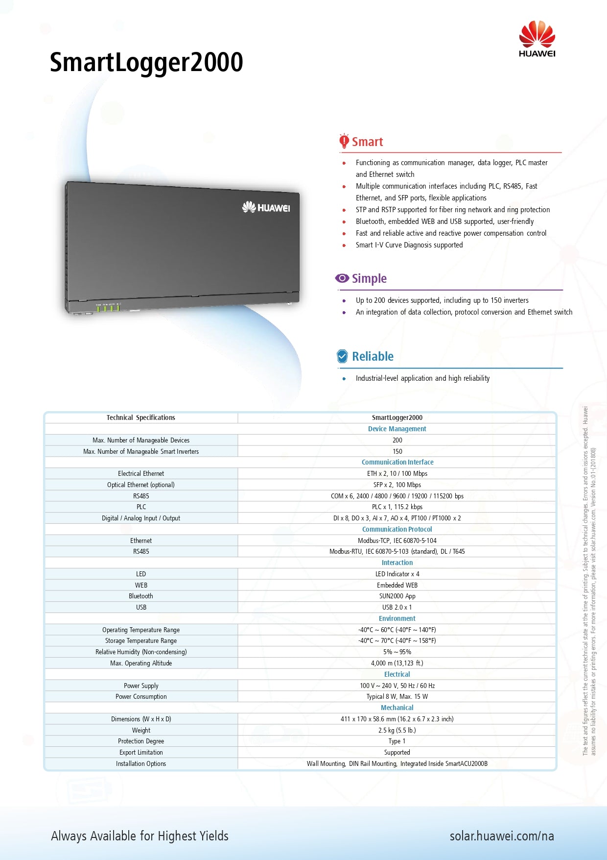 Huawei | Smart Logger 2000｜2-4 Weeks Ship Time