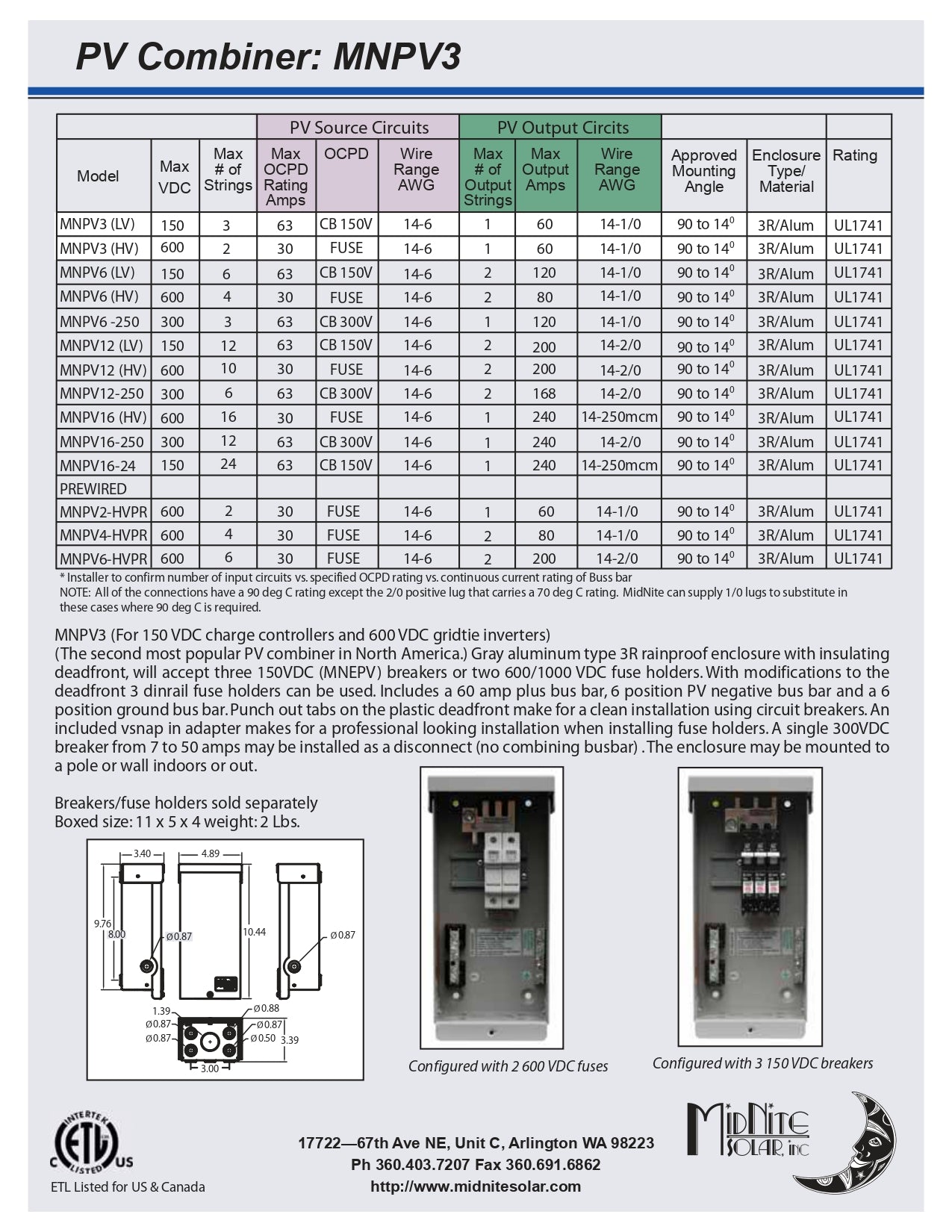 MidNite Solar | MNPV3 DC Combiner Box｜2-4 Weeks Ship Time