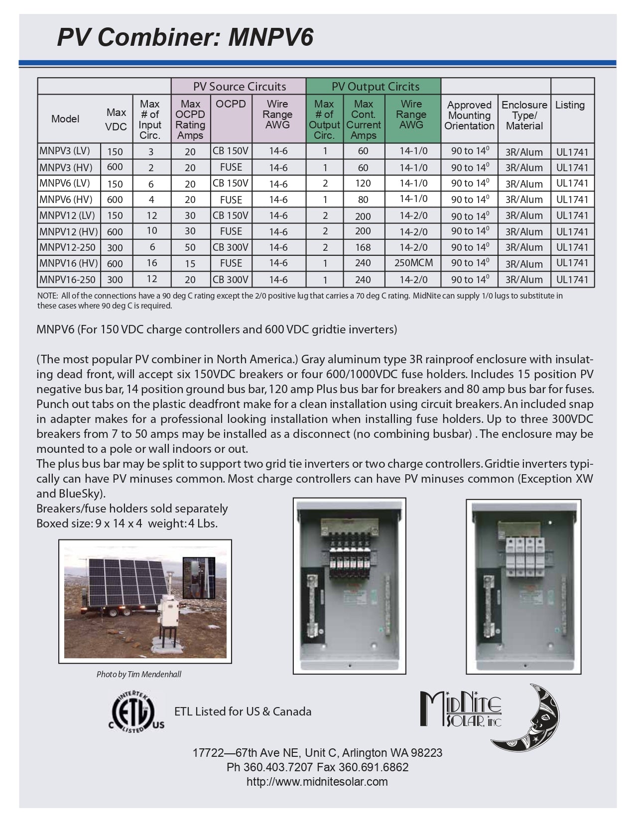MidNite Solar | MNPV6 DC Combiner Box｜2-4 Weeks Ship Time