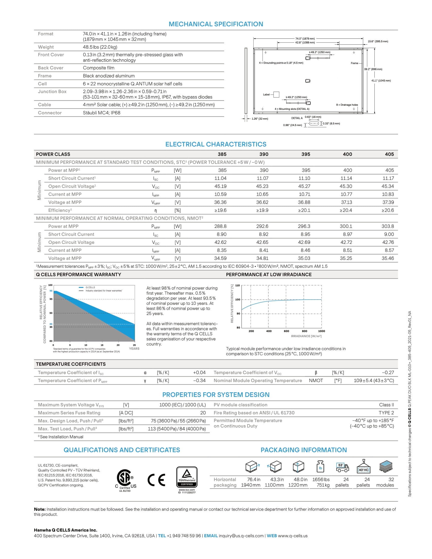 Q Cells - 12x Panels -  Q.PEAK DUO BLK-G10+ 395W - 66 Cell  | 4-8 Weeks Ship Time