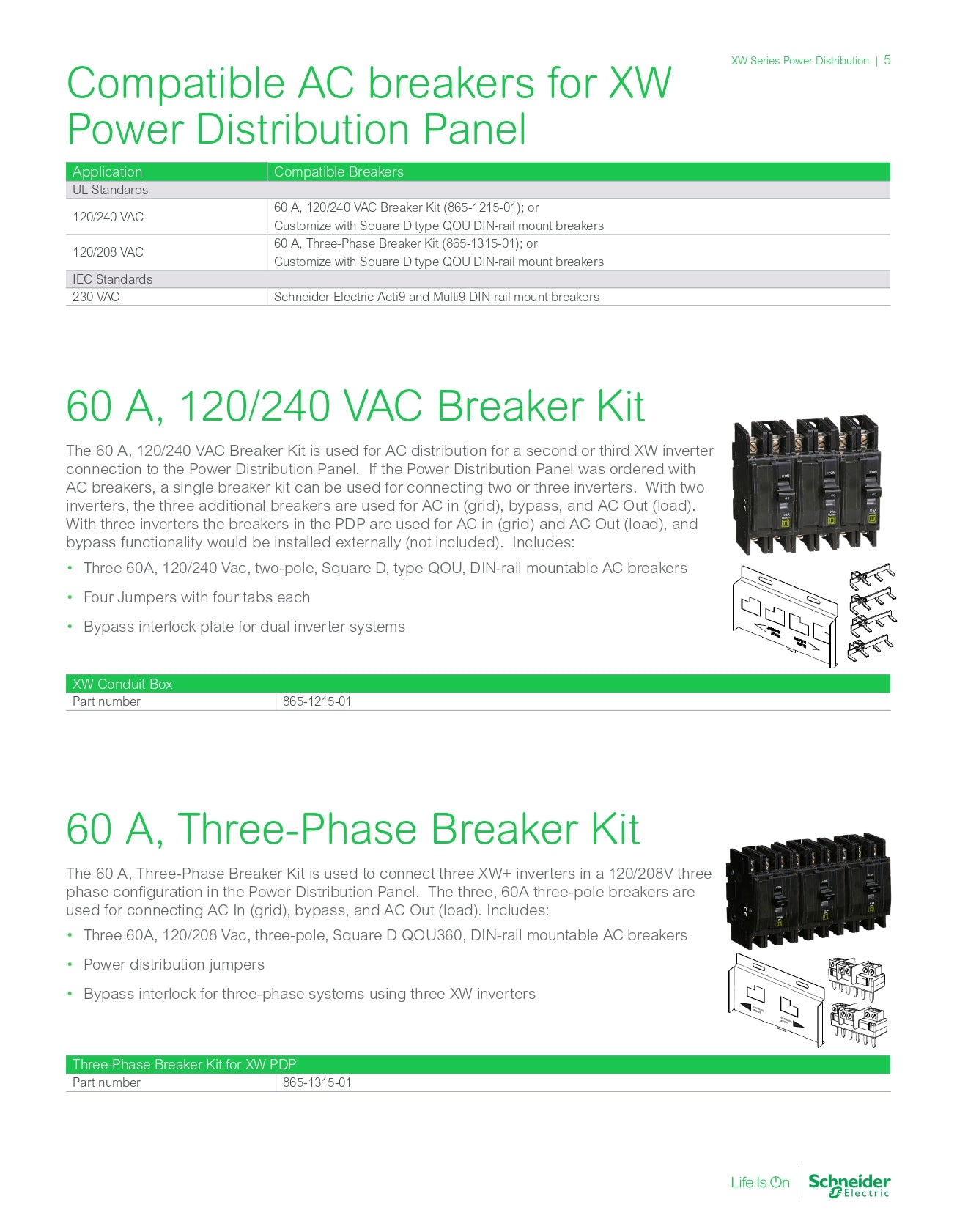 Schneider | Conext XW Breaker Kit 3Phase 208V for PDP｜2-4 Weeks Ship Time