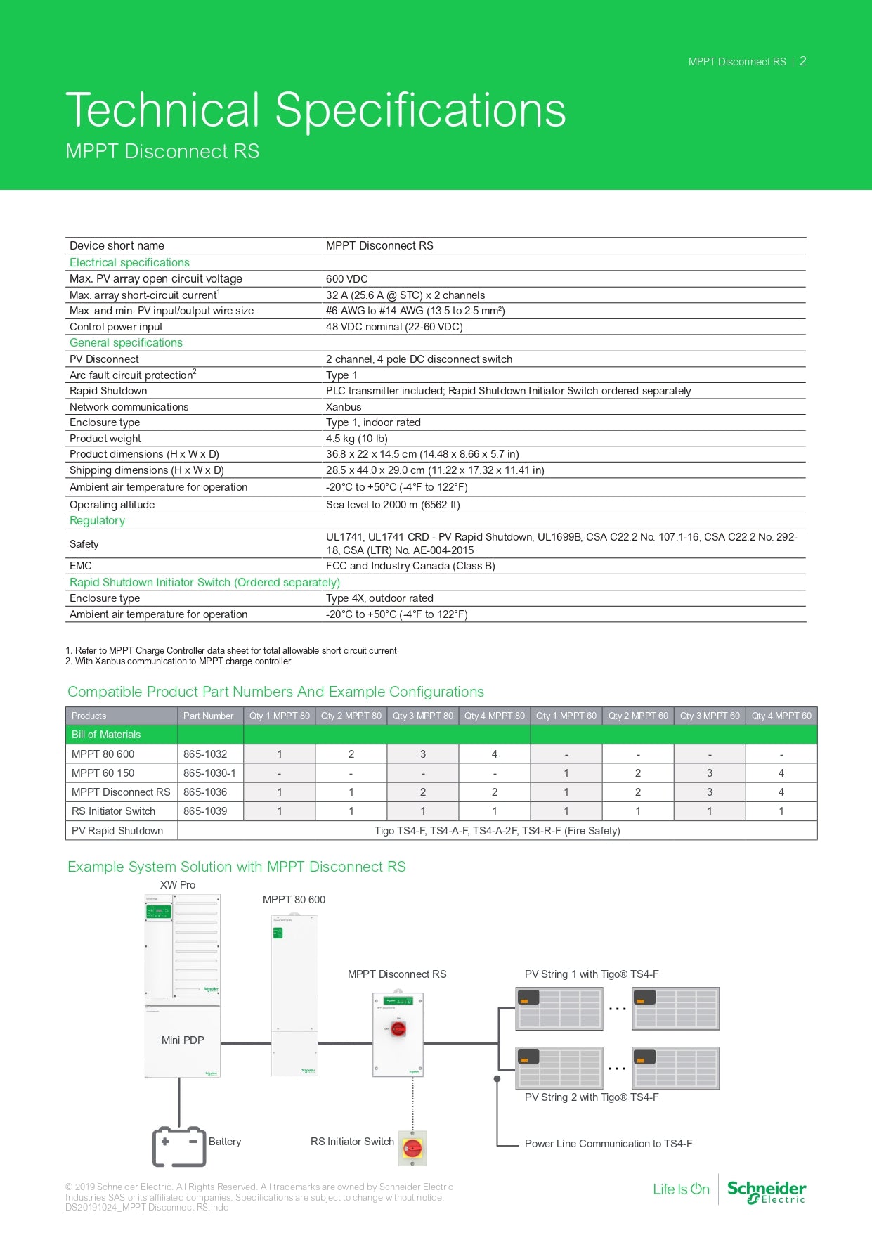 Schneider | Conext MPPT Disconnect｜2-4 Weeks Ship Time