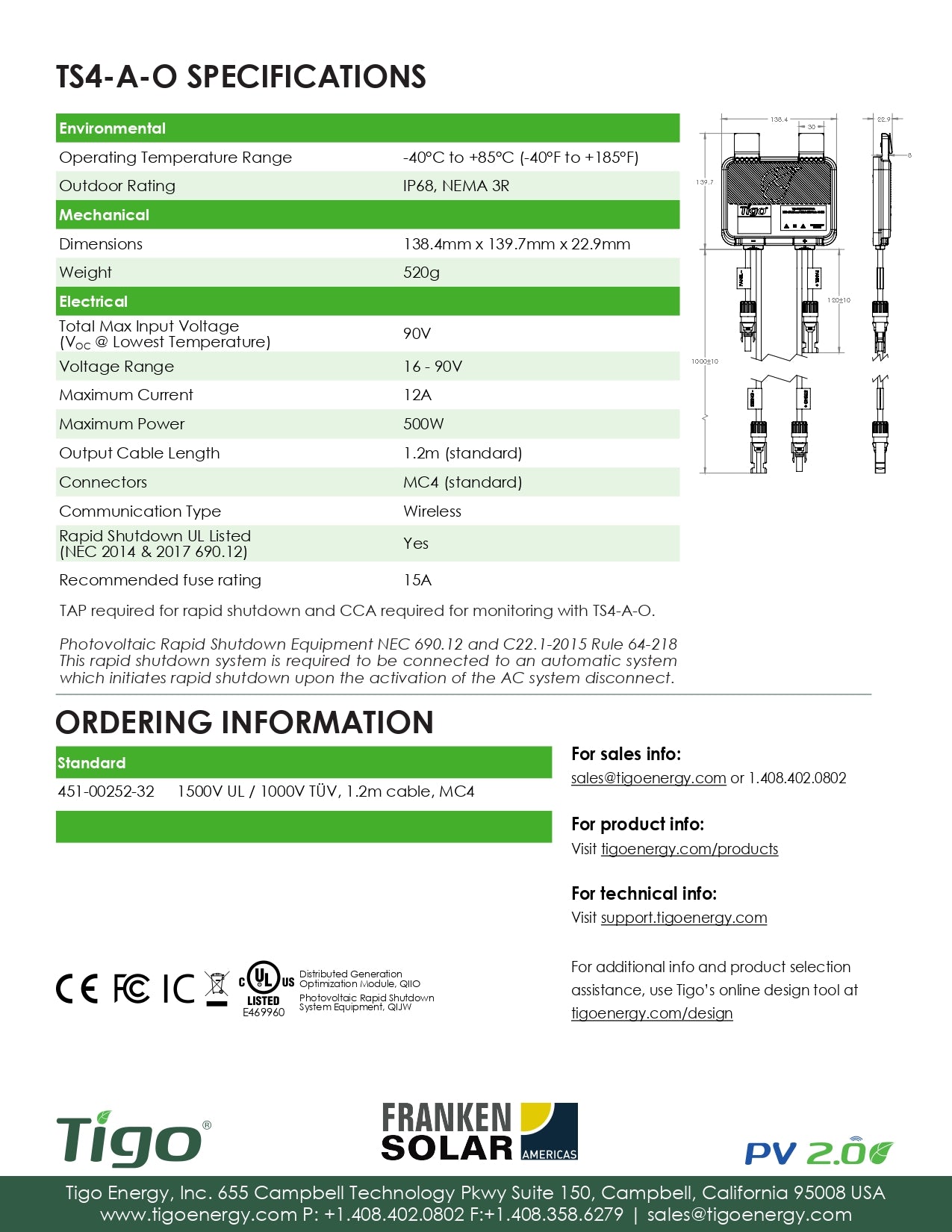 Tigo - TS4-A-O - Optimizer Module｜2-4 Weeks Ship Time