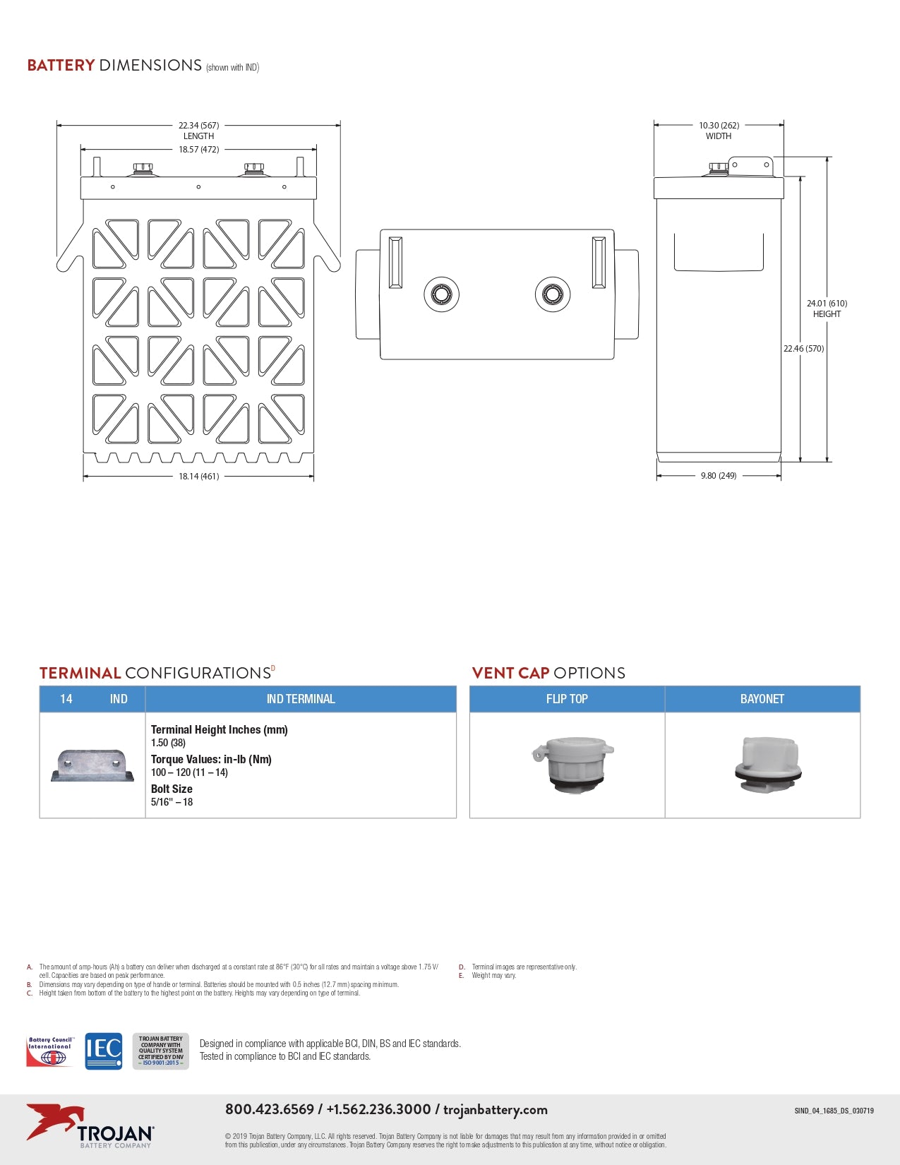 Trojan Battery | SIND04-1685｜4V｜1293Ah (C20)｜3600 Cycles | Currently On Backorder