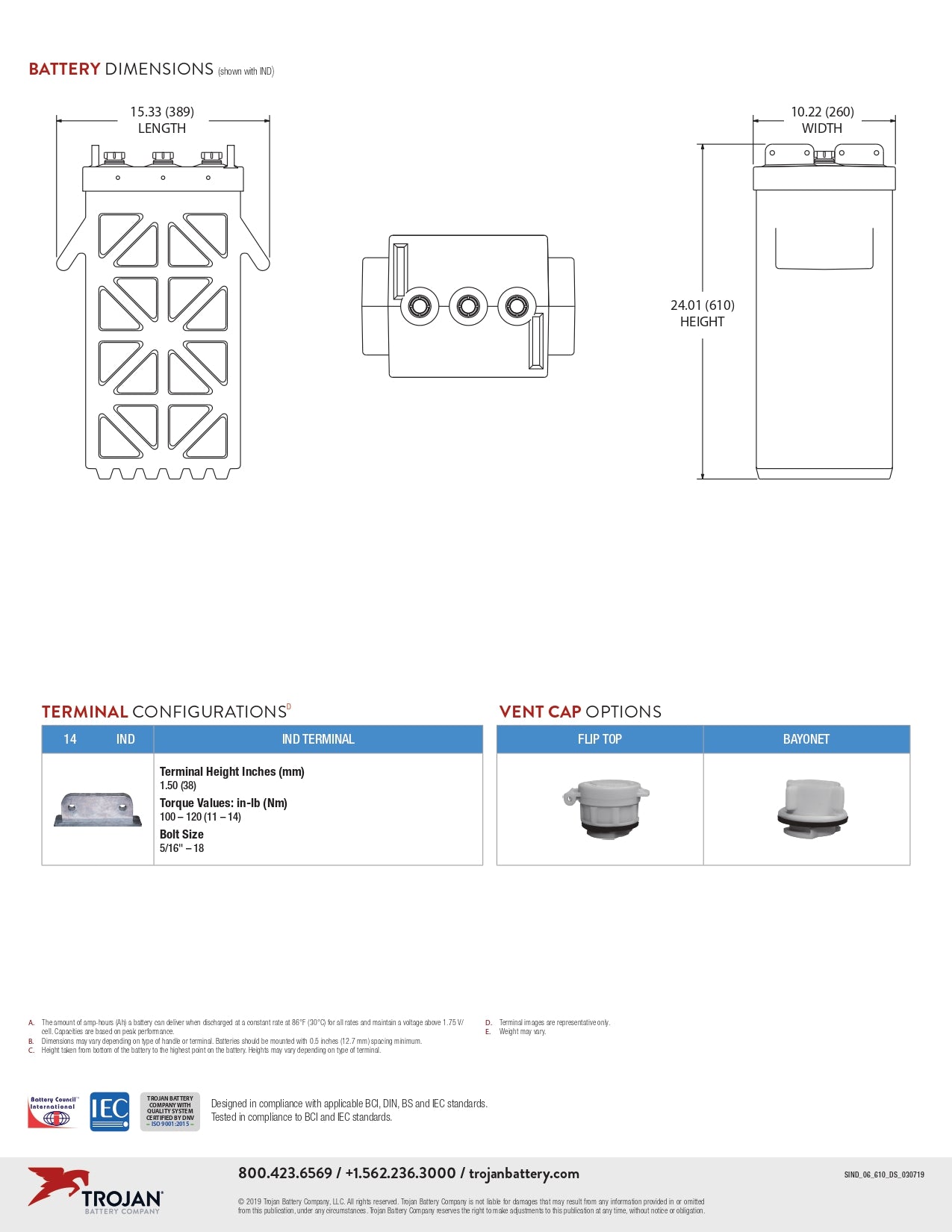 Trojan Battery | SIND06-610｜6V｜472Ah (C20)｜3600 Cycles | Currently On Backorder