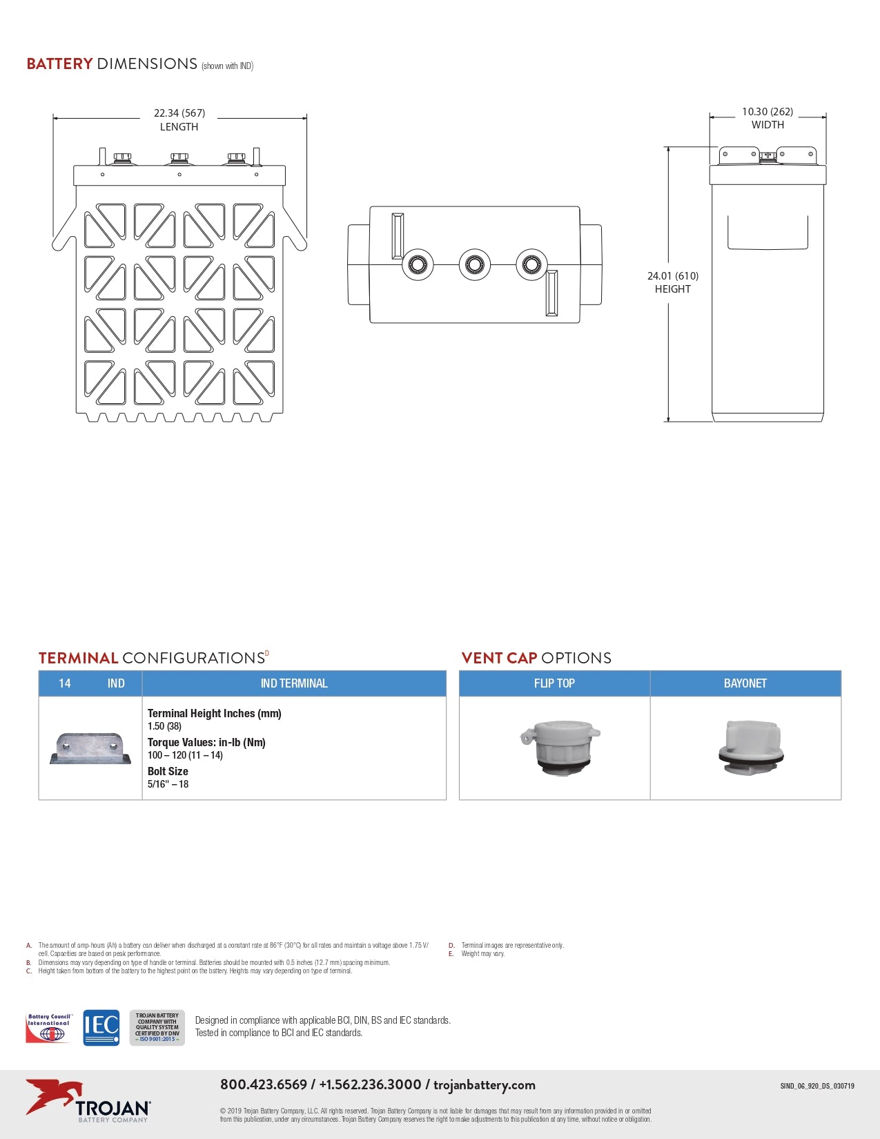 Trojan Battery | SIND06-920｜6V｜708Ah (C20)｜3600 Cycles | Currently On Backorder