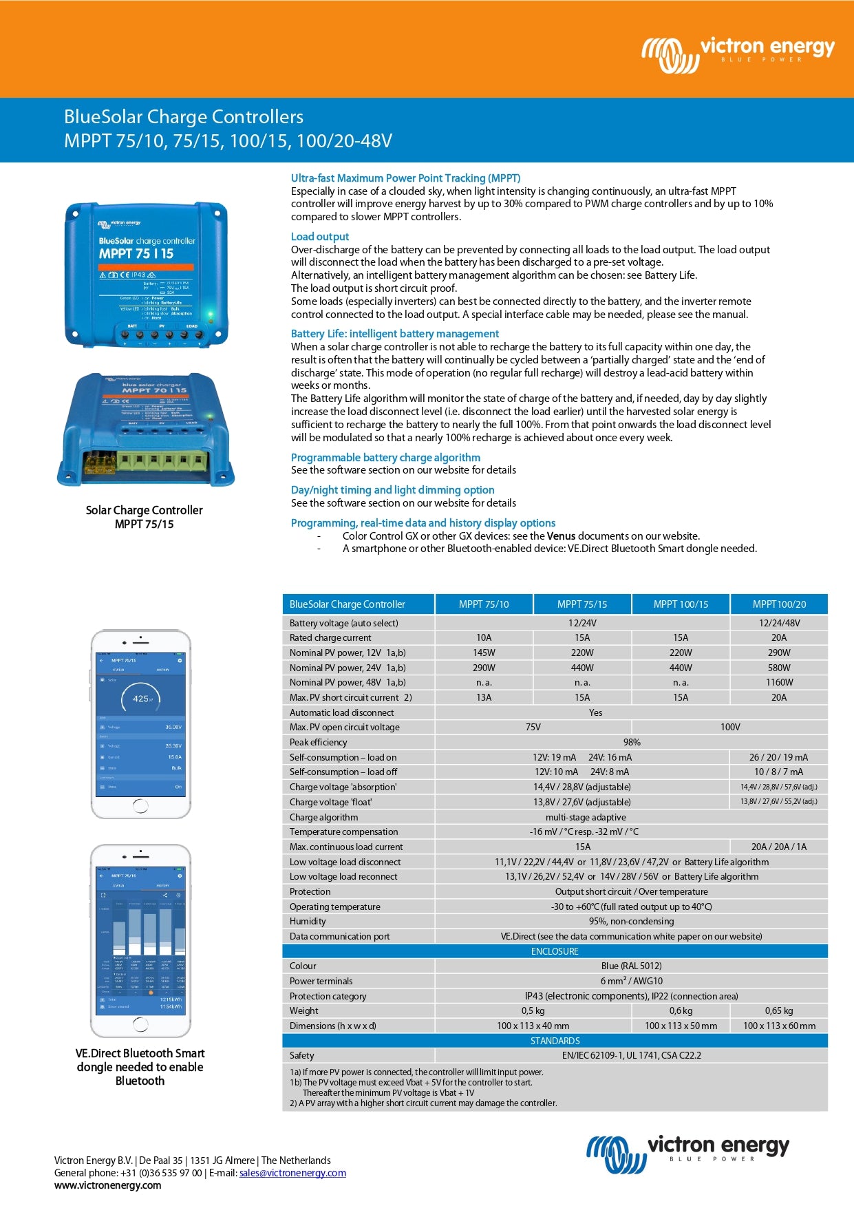Victron Energy | BlueSolar MPPT 75/15｜2-4 Weeks Ship Time