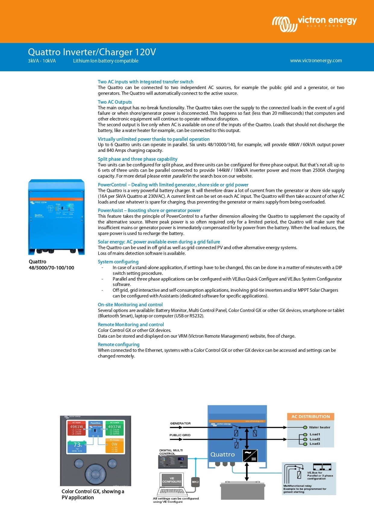 Victron Energy - Quattro 24/5000/120-100｜2-4 Weeks Ship Time