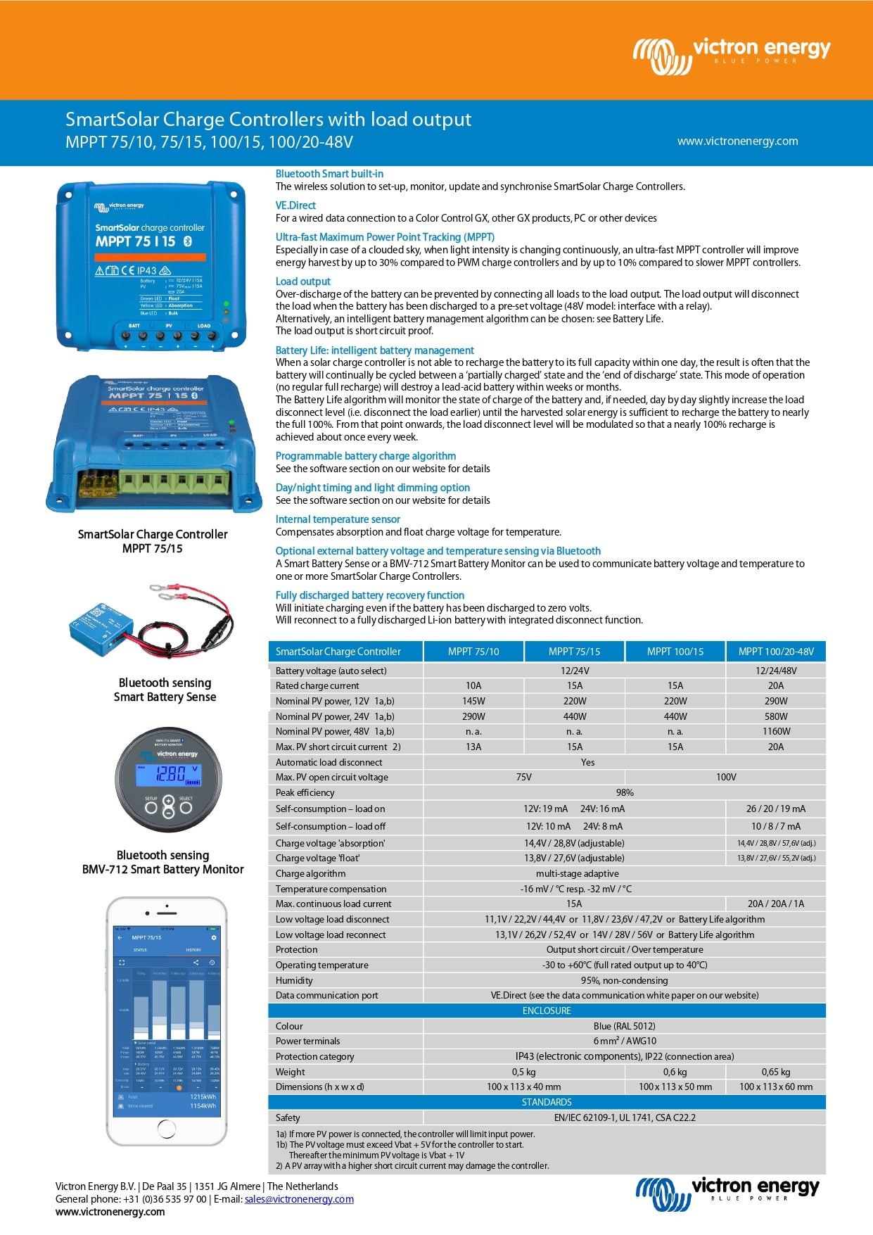 Victron Energy | SmartSolar MPPT 100/20 (up to 48V)Victron Energy | SmartSolar MPPT 100/15｜2-4 Weeks Ship Time