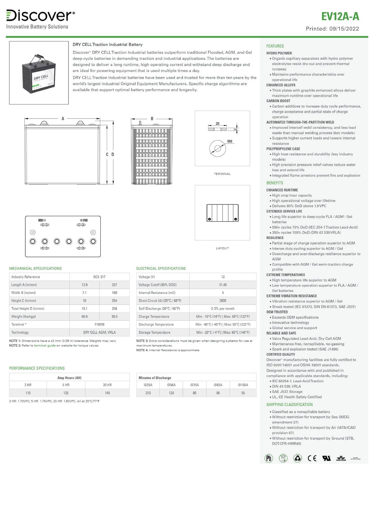 Discover Energy EV Traction 31 TALL : 12V : 140AH : AM
