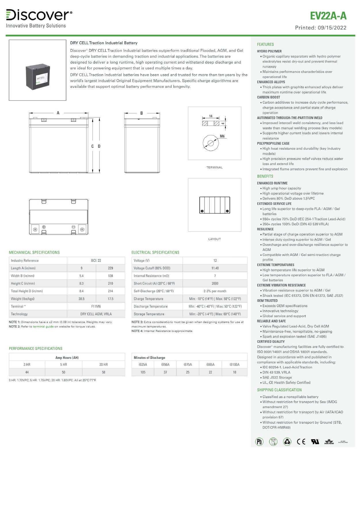 Discover Energy EV Traction  22 : 12V : 58AH : F11-M6