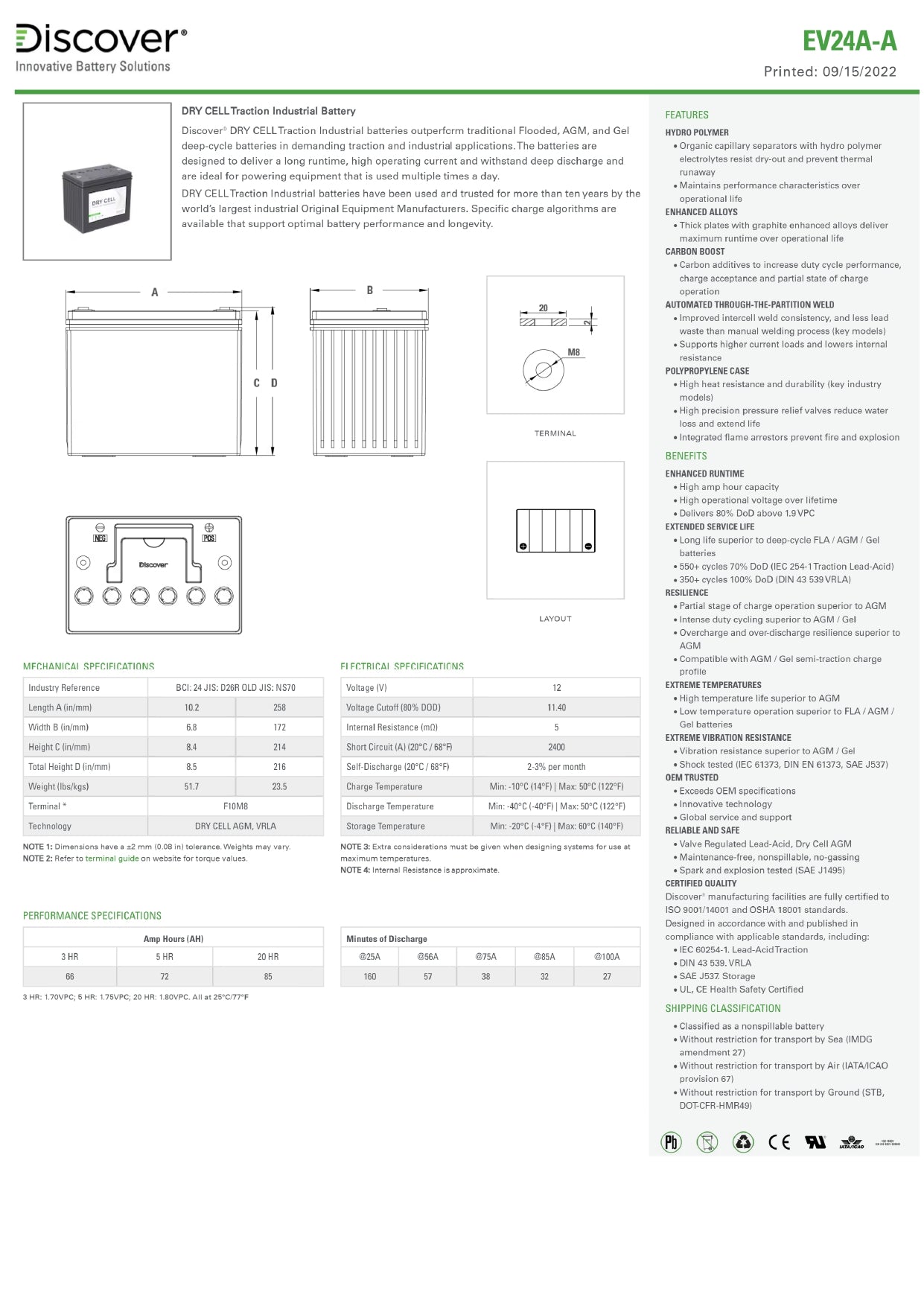 Discover Energy EV Traction 24 : 12V : 85AH : AM