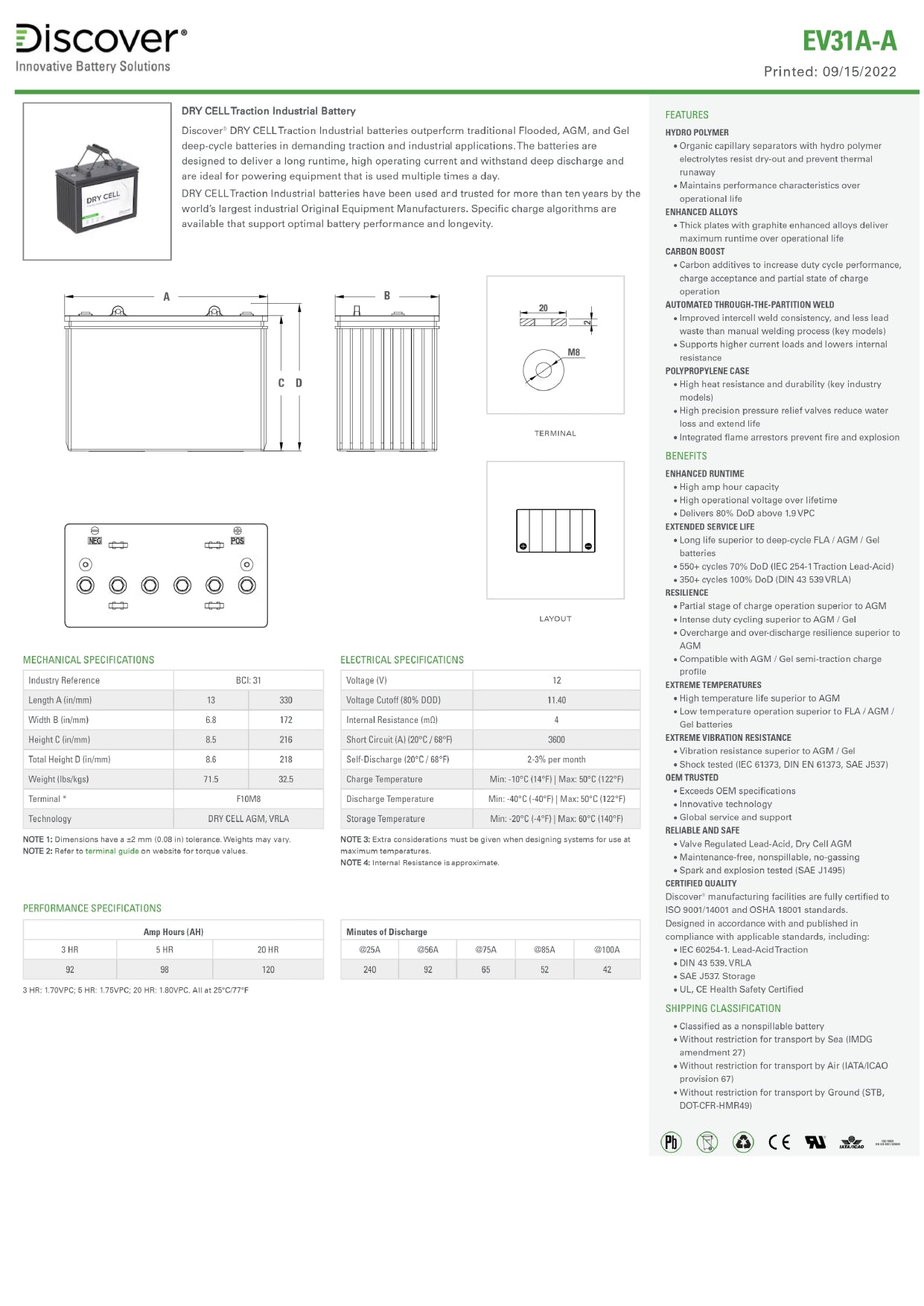 Discover Energy EV Traction 31 : 12V : 115AH : AM