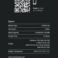Lion Eclipse | 5V | 2.4A | 99.9Wh - 27,000mAh USB Charger | Lithium NCA Battery | Lion Energy | 1-5 Days Ship Time