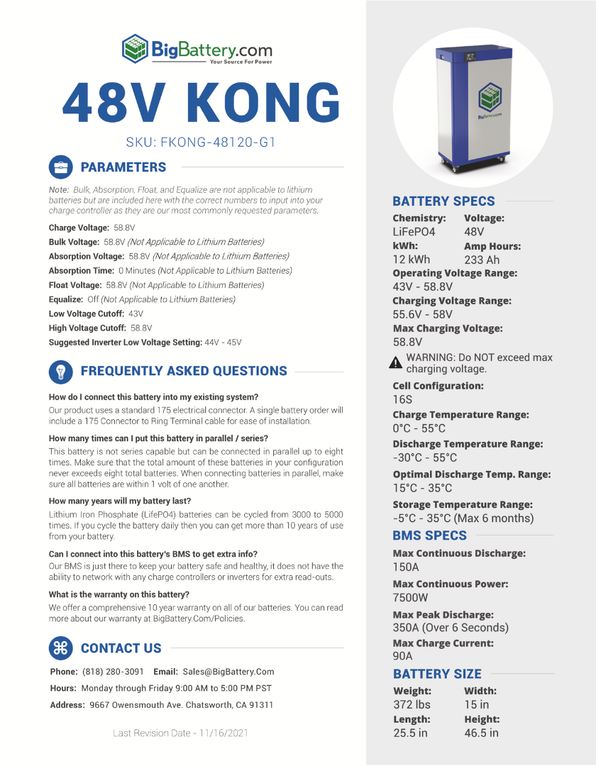 48V Off Grid Home Plus System - Growatt 12K + 12kWh KONG Battery｜LIFEPO4 Power Block｜Lithium Battery Pack + Inverters + Cables｜Currently On Backorder