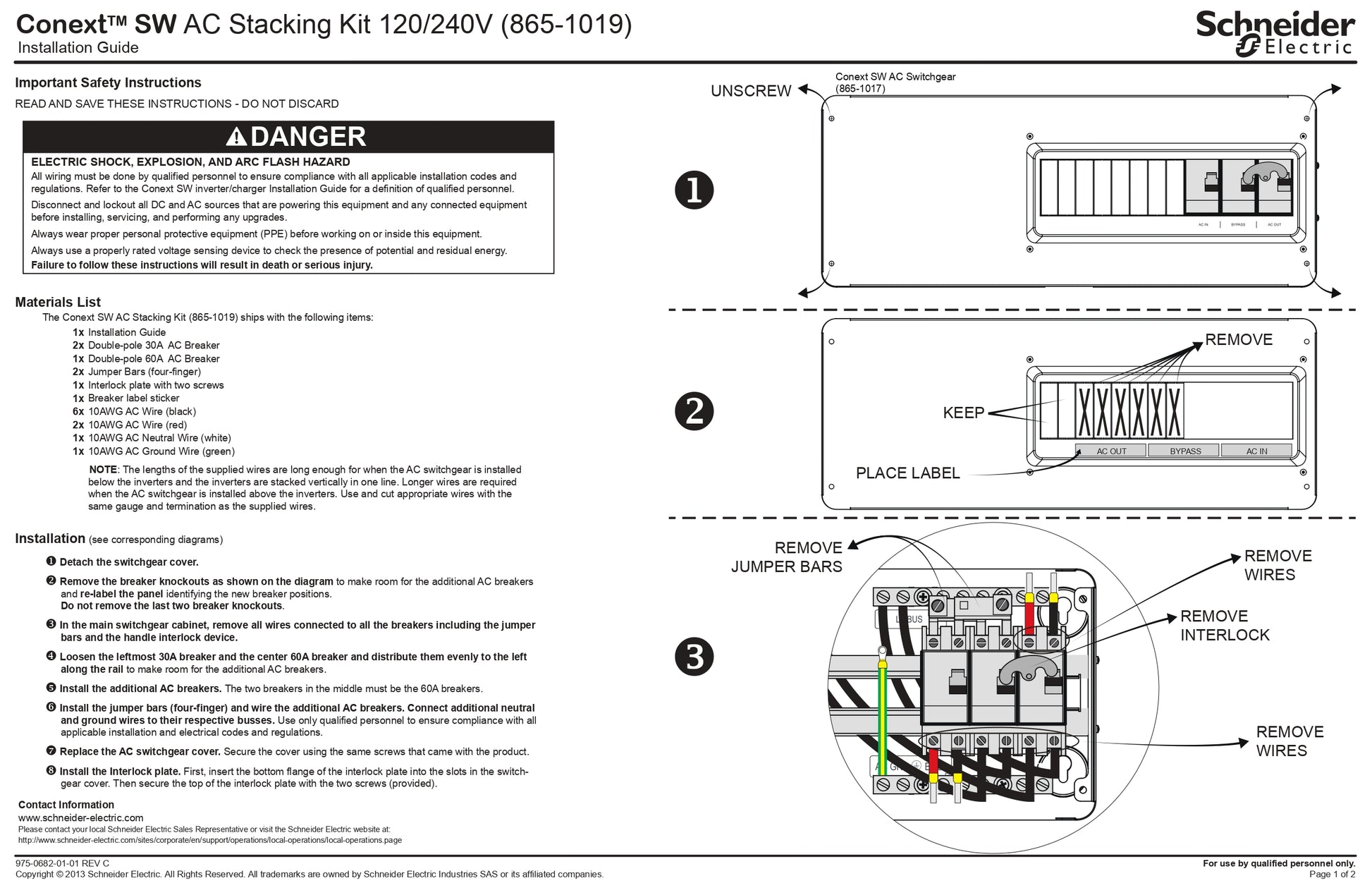 Schneider | Conext AC Stacking Kit for 2 SW | Currently On Backorder