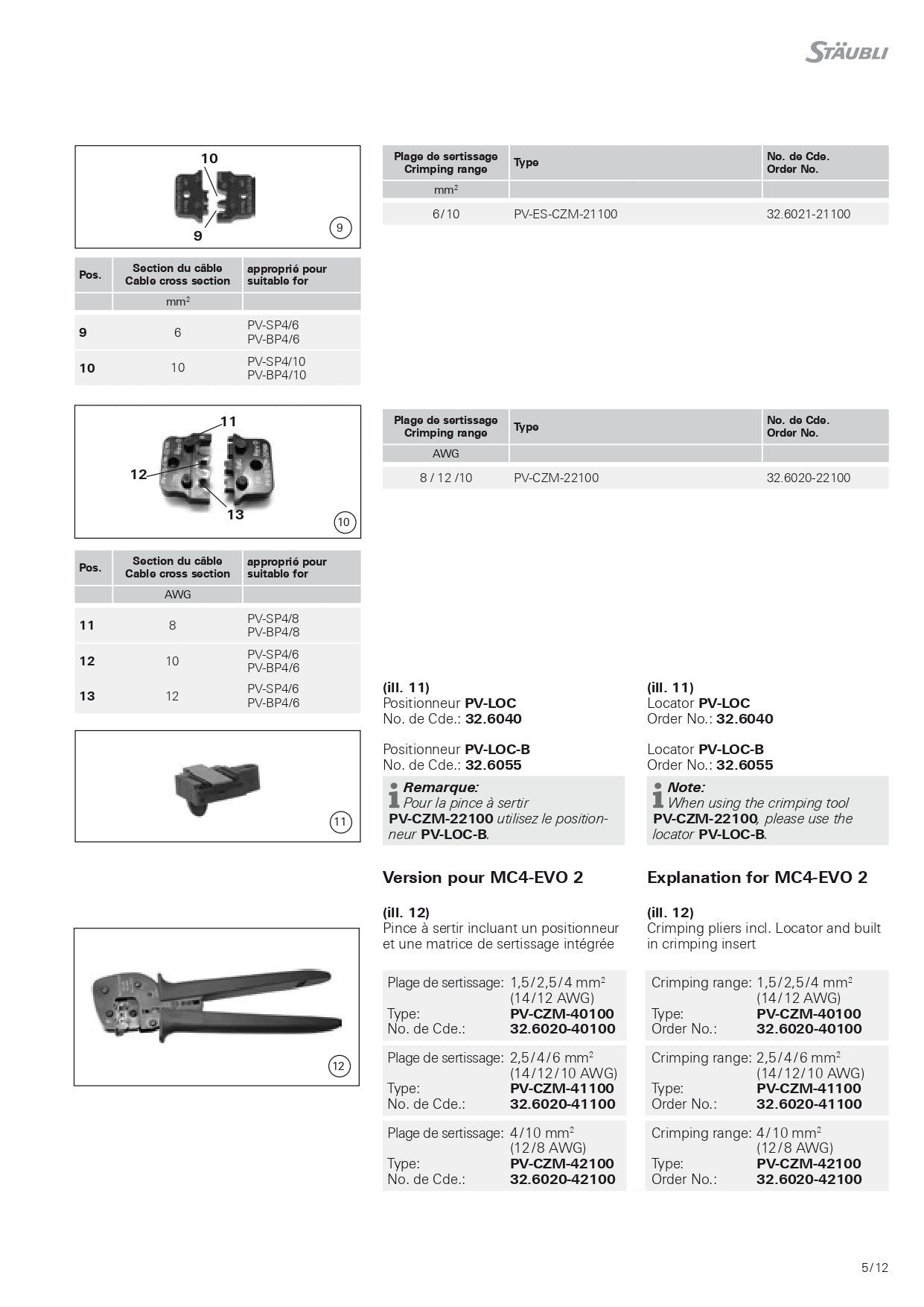 Staubli | PV-CZM-22100, MC4 crimper 12-10-8mm｜2-4 Weeks Ship Time