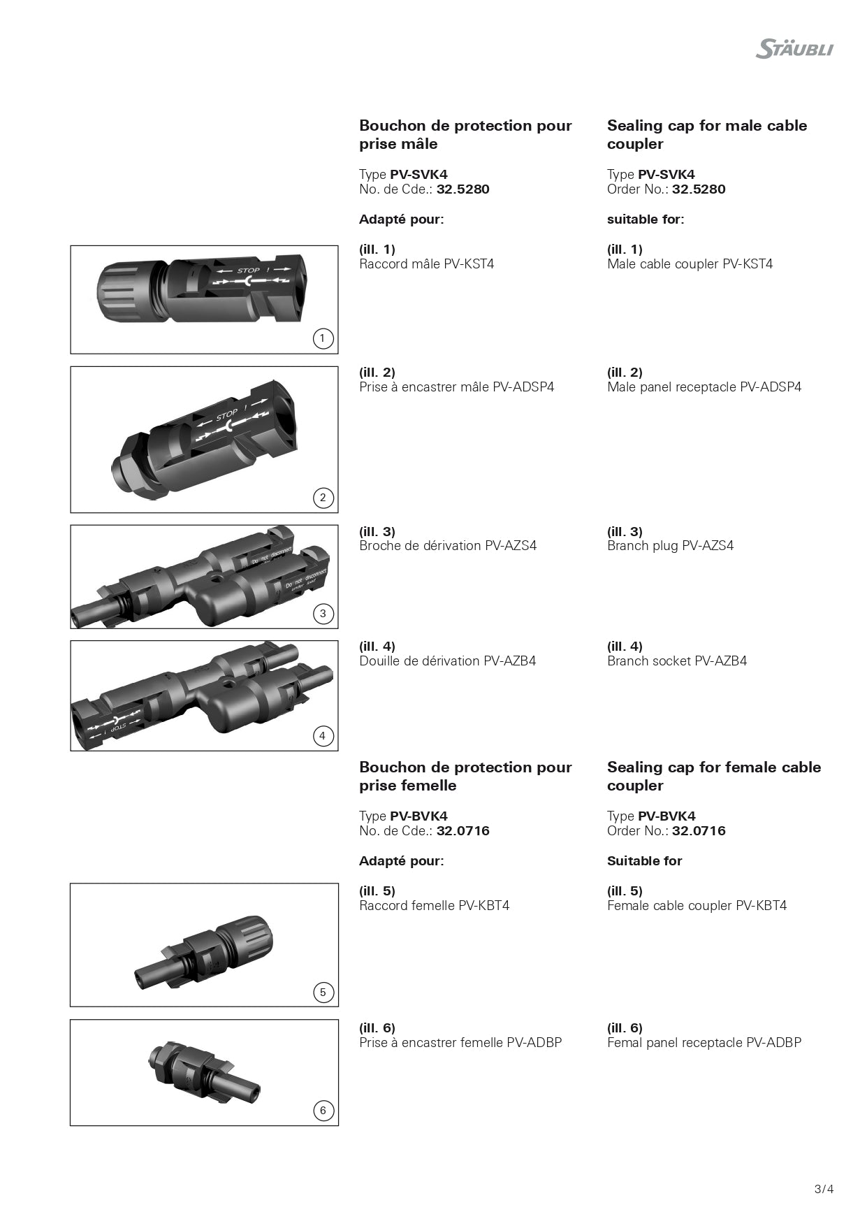Multi Contact MC4 | Male Connector Cap PV-SVK4｜2-4 Weeks Ship Time
