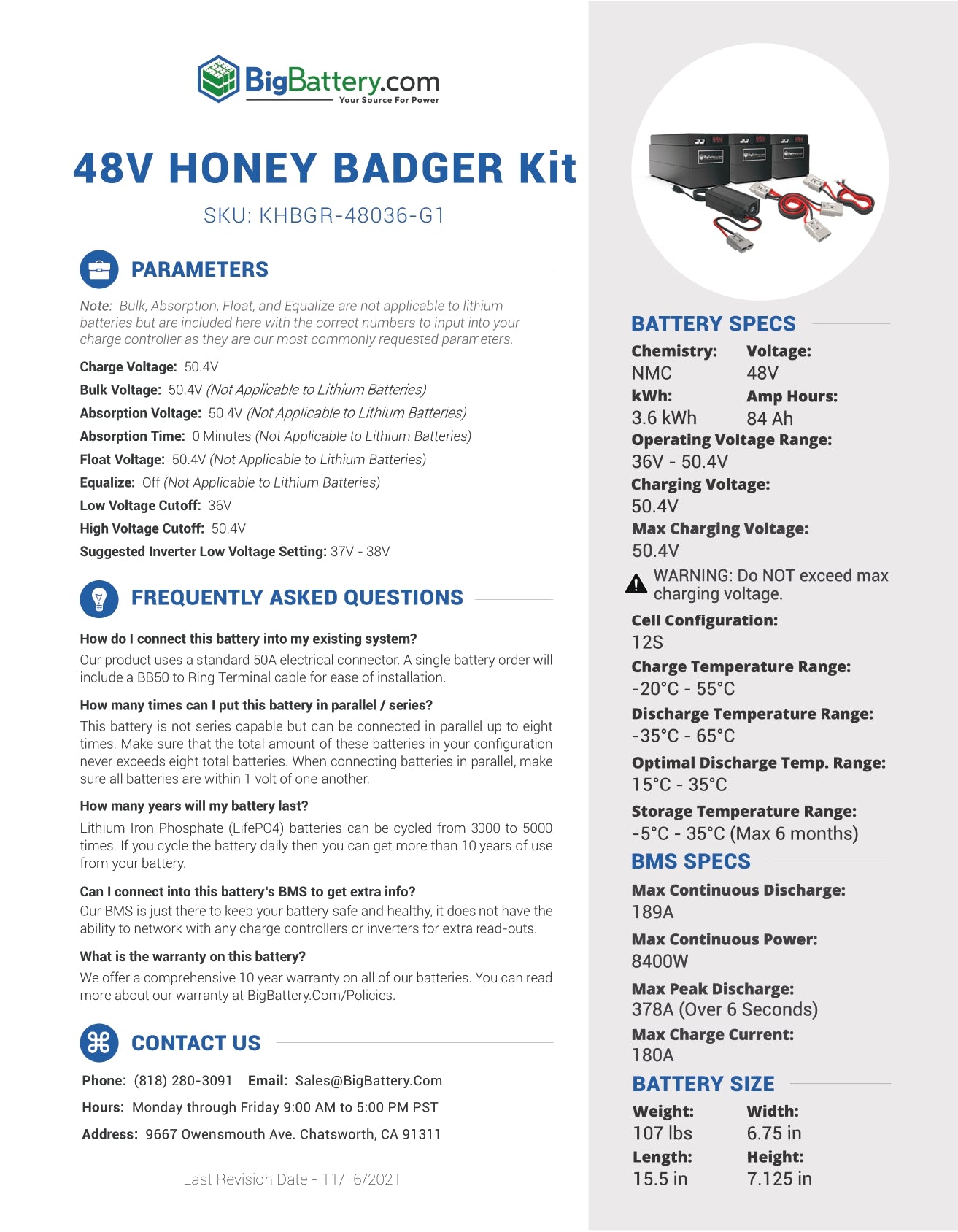 48V HONEY BADGER Kit｜84Ah｜3.6kWh｜NMC Power Block｜3-8 Weeks Ship Time