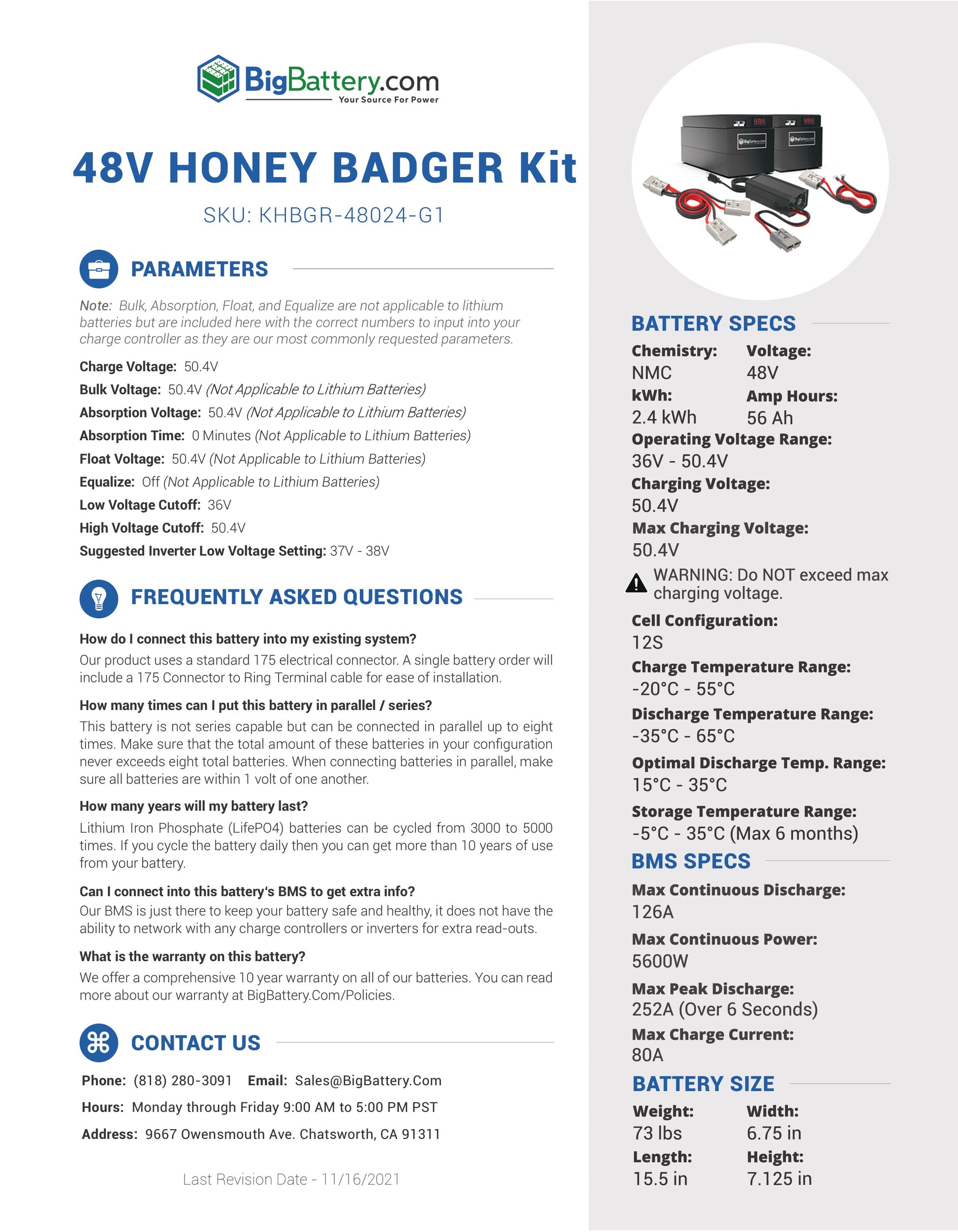 48V HONEY BADGER Kit｜56Ah｜2.4kWh｜NMC Power Block｜3-8 Weeks Ship Time