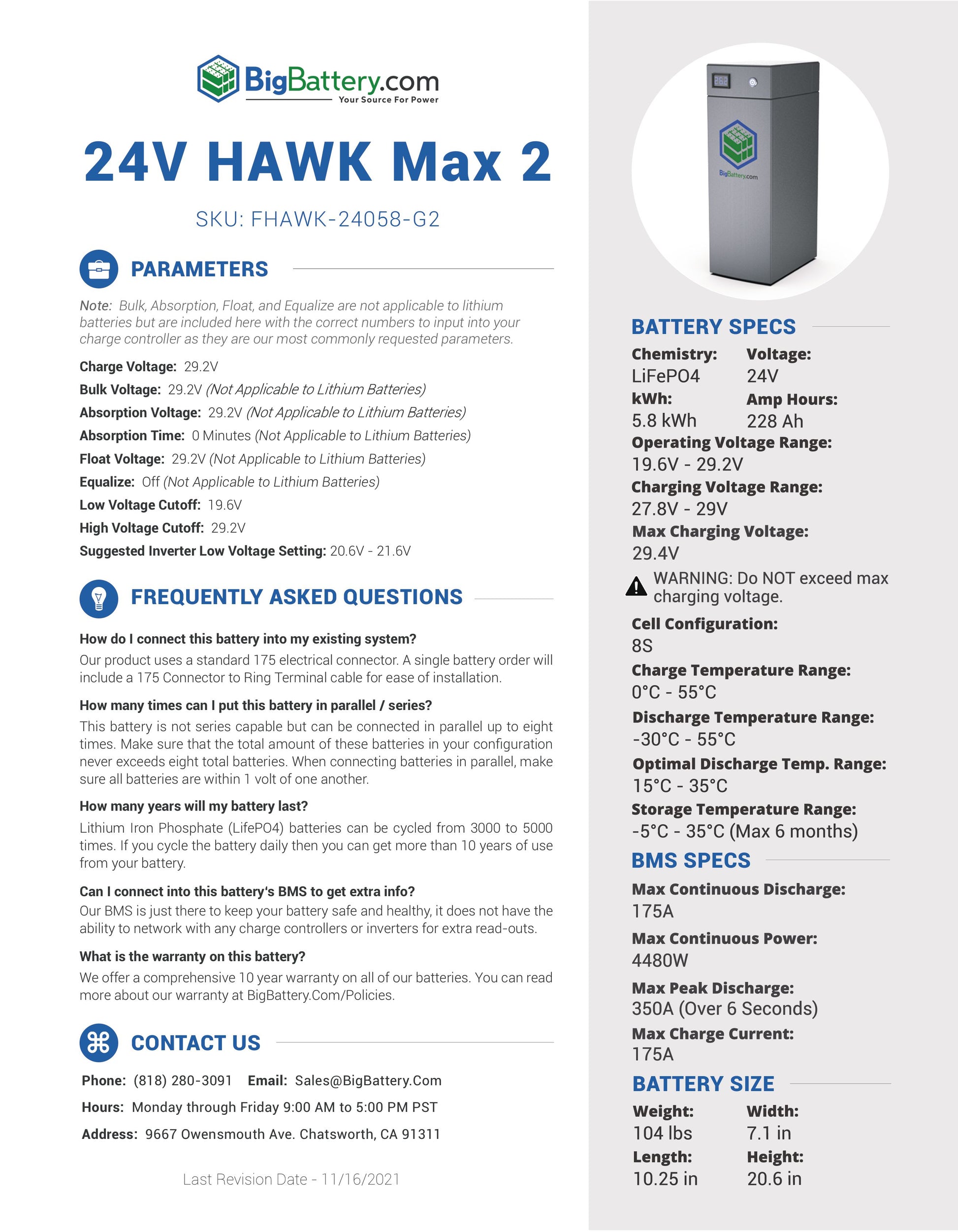 24V HAWK MAX 2 | 228Ah | 5.8kWh | LIFEPO4 Power Block | Lithium Battery Pack｜Ships in 3-7 Weeks