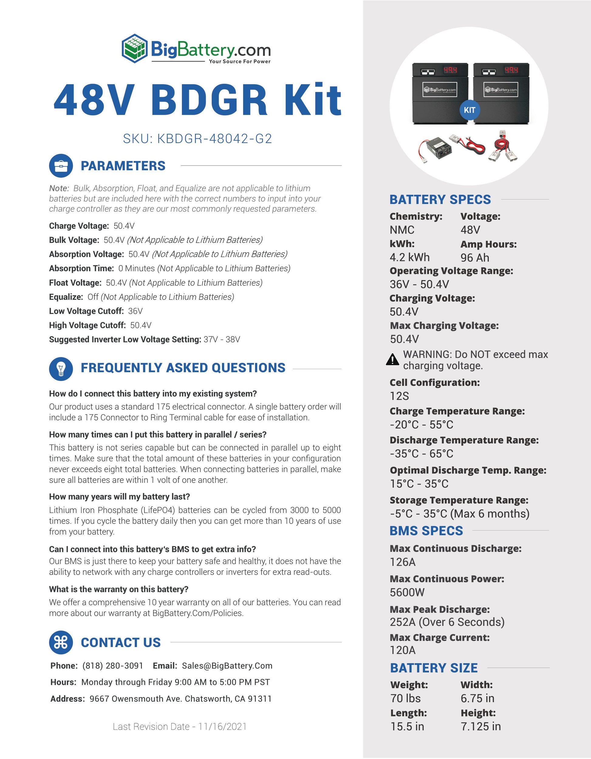 48V BDGR KIT GEN-2｜96Ah｜4.2KWH | NMC Power Block｜Ships in 3-8 weeks