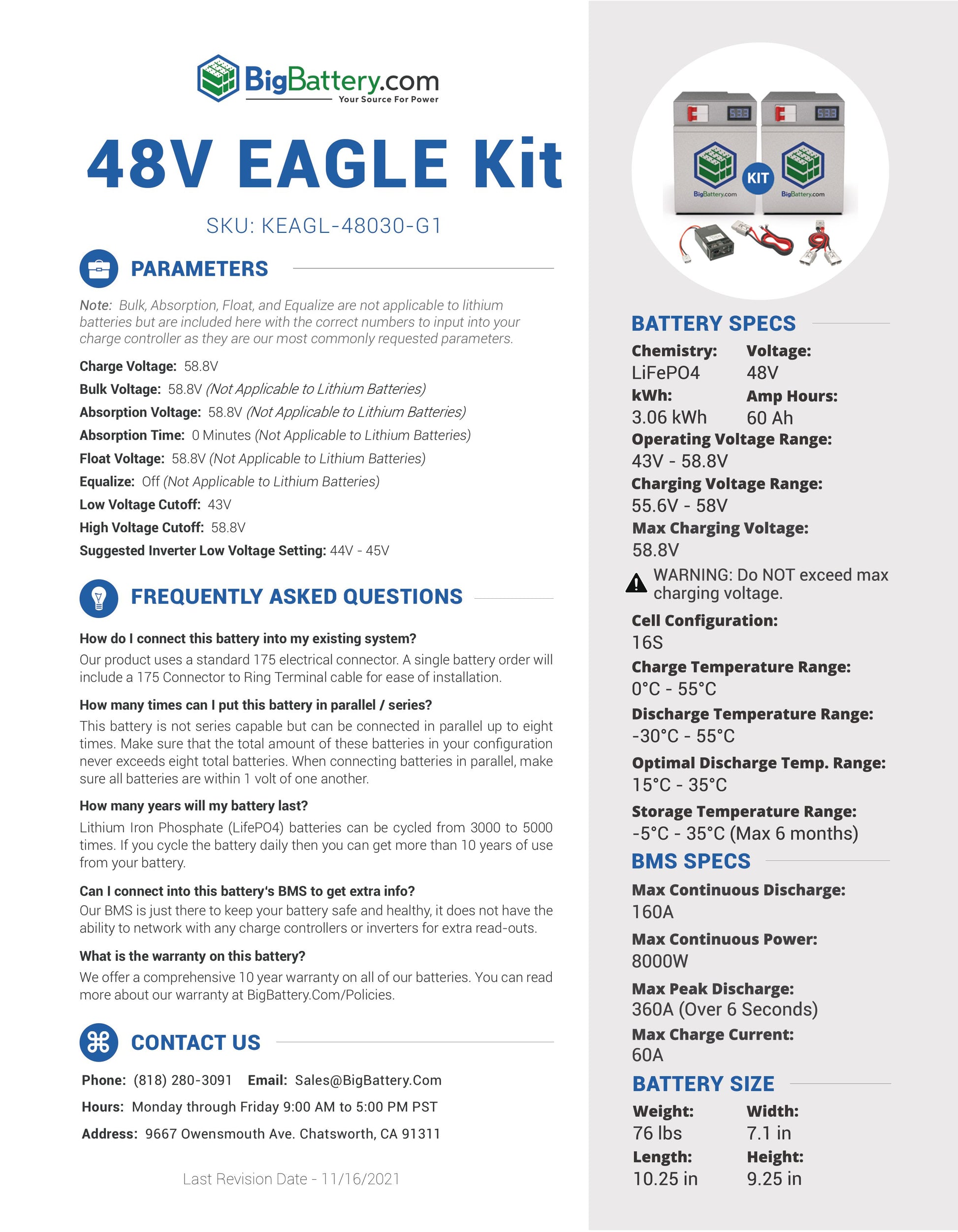 48V EAGL KIT｜60Ah｜3.06kWh｜LIFEPO4 Power Block｜Lithium Battery Pack｜3-8 Weeks Ship Time