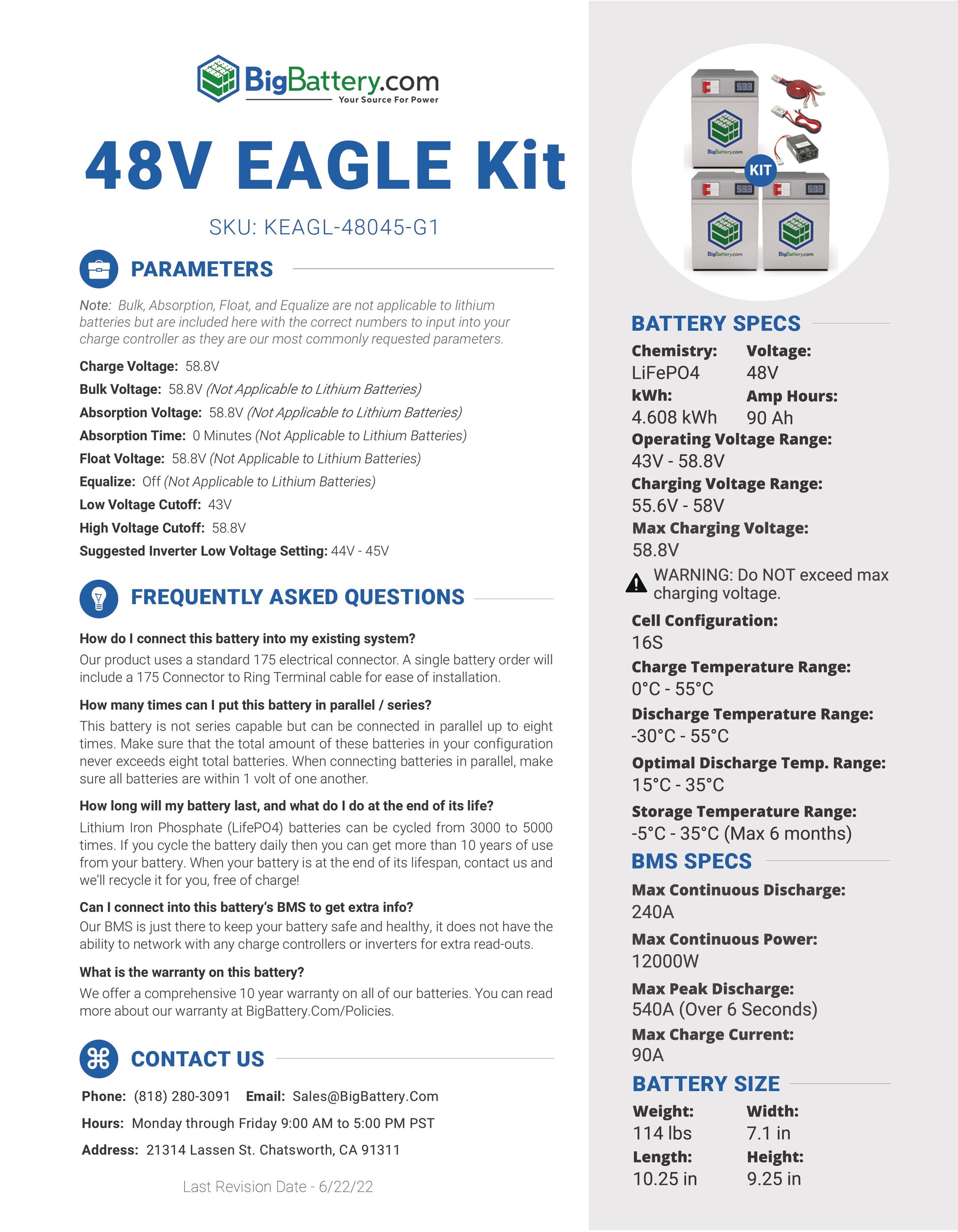 48V EAGL KIT｜90Ah｜4.608kWh｜LIFEPO4 Power Block｜Lithium Battery Pack｜3-8 Weeks Ship Time