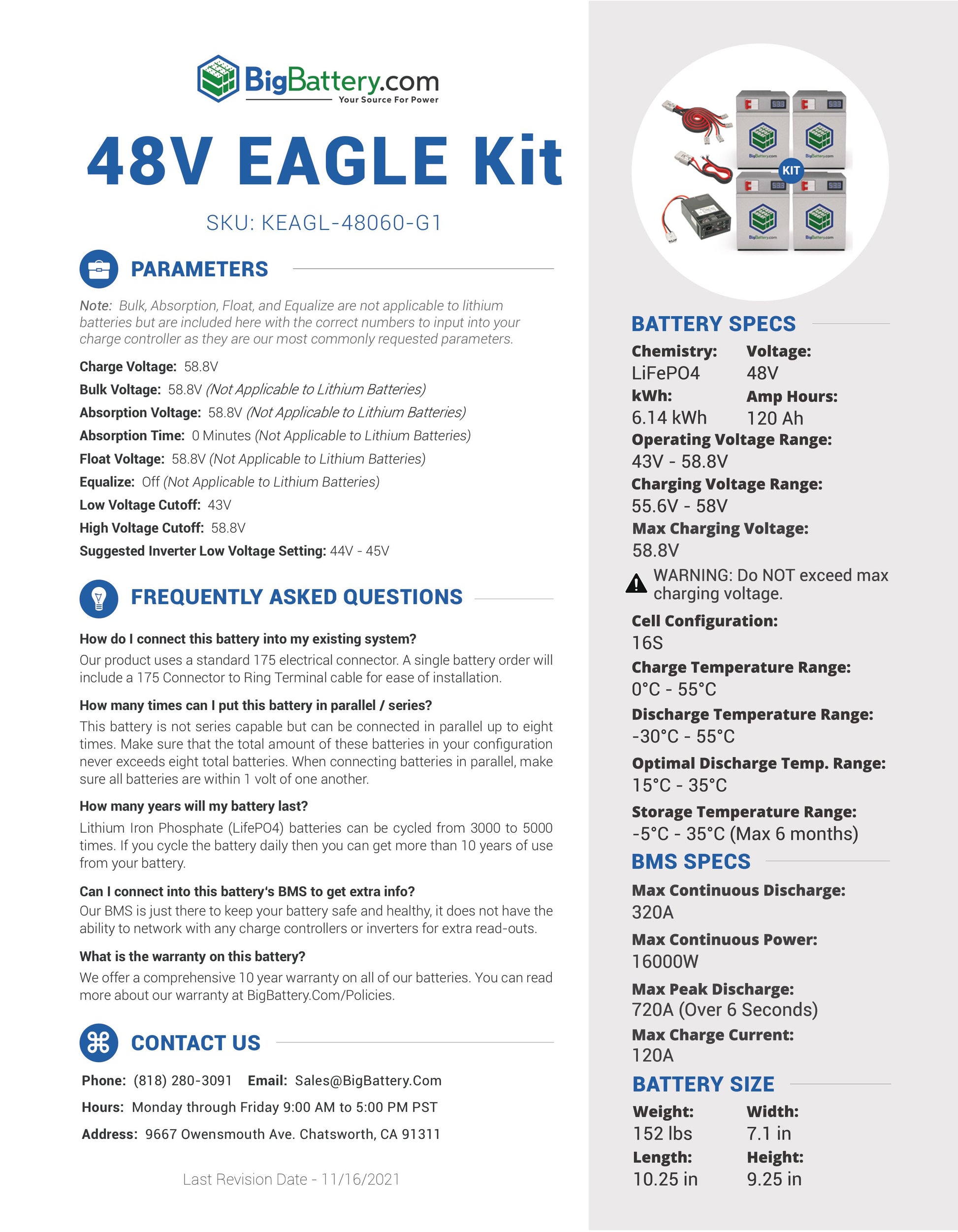 48V EAGL KIT｜120Ah｜6.14kWh｜LIFEPO4 Power Block｜Lithium Battery Pack｜3-8 Weeks Ship Time