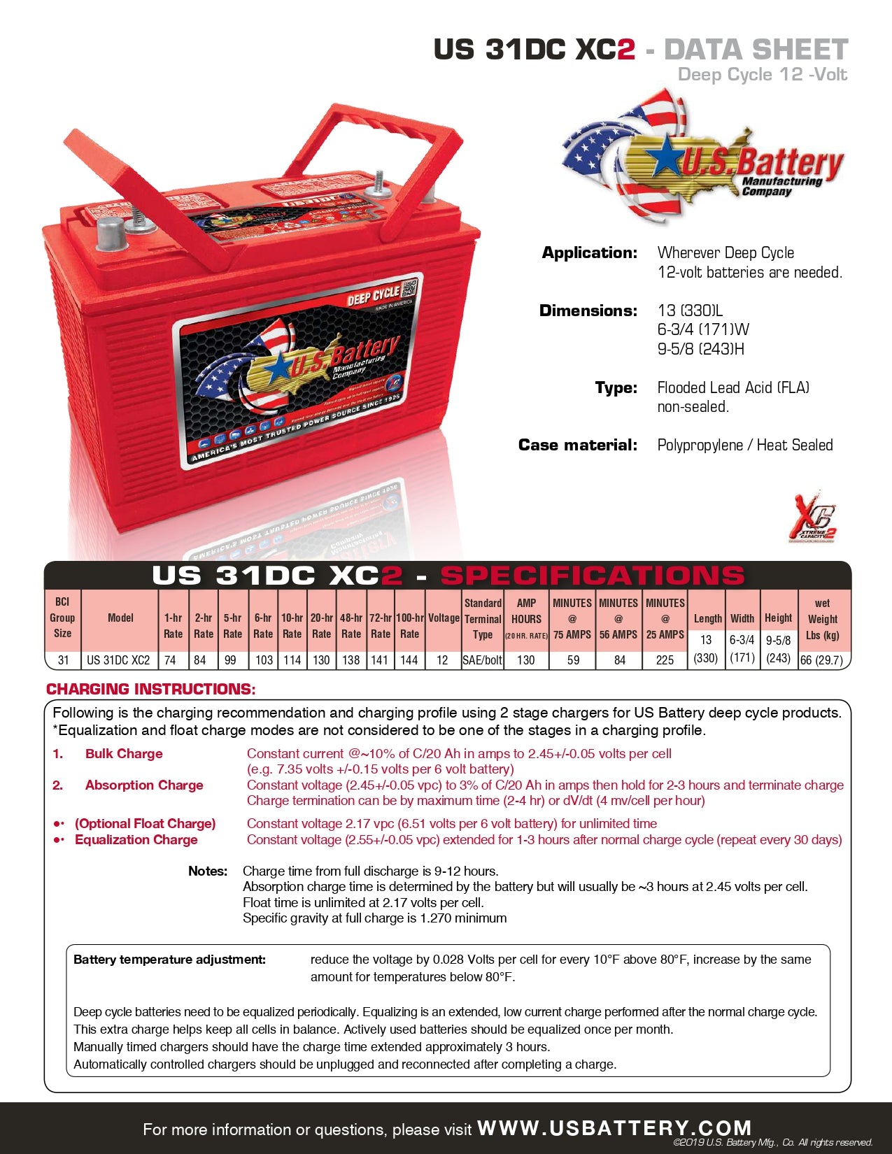 Discover Energy US Battery USB : 31 DC : 130AH